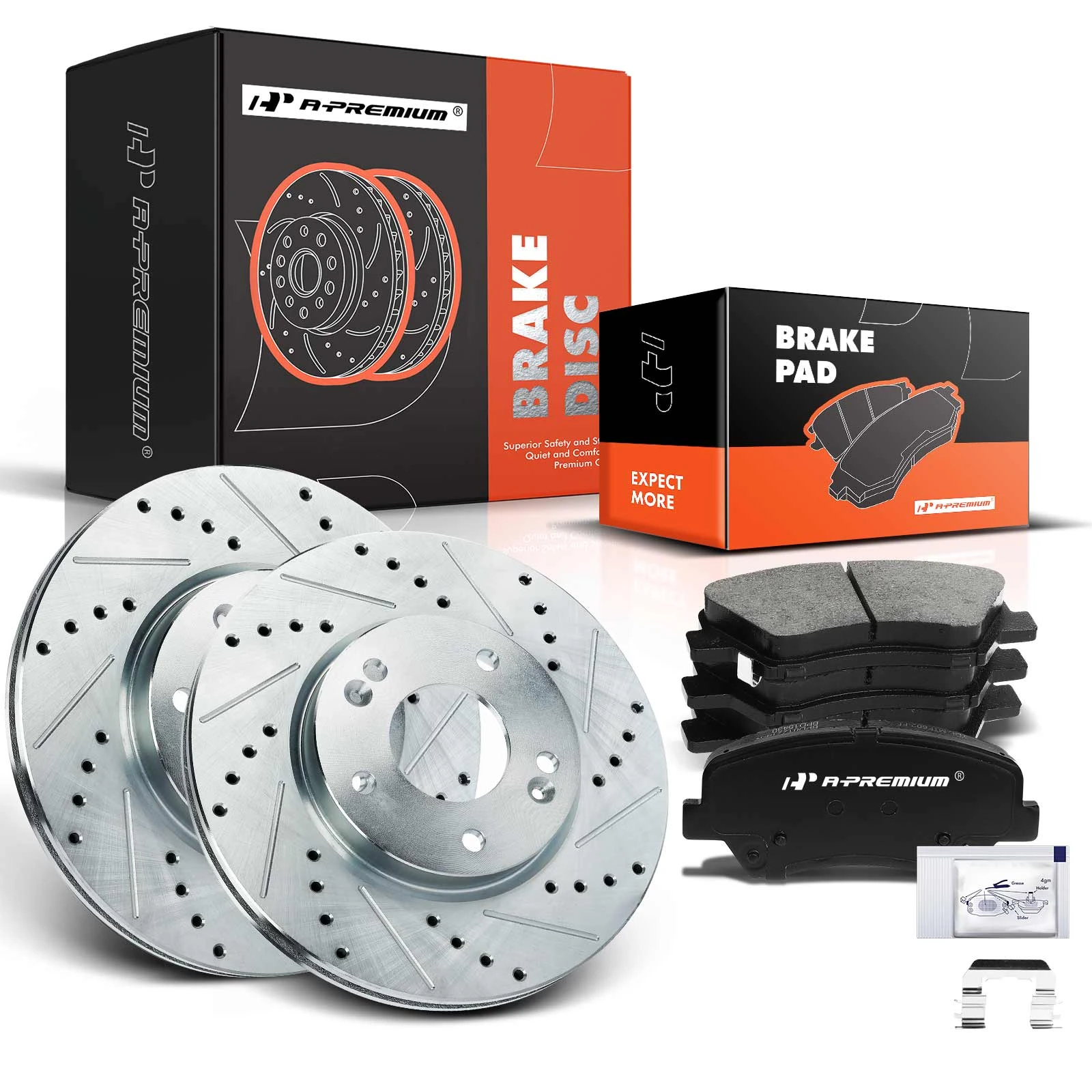 Front Drilled Rotors & Ceramic Brake Pads