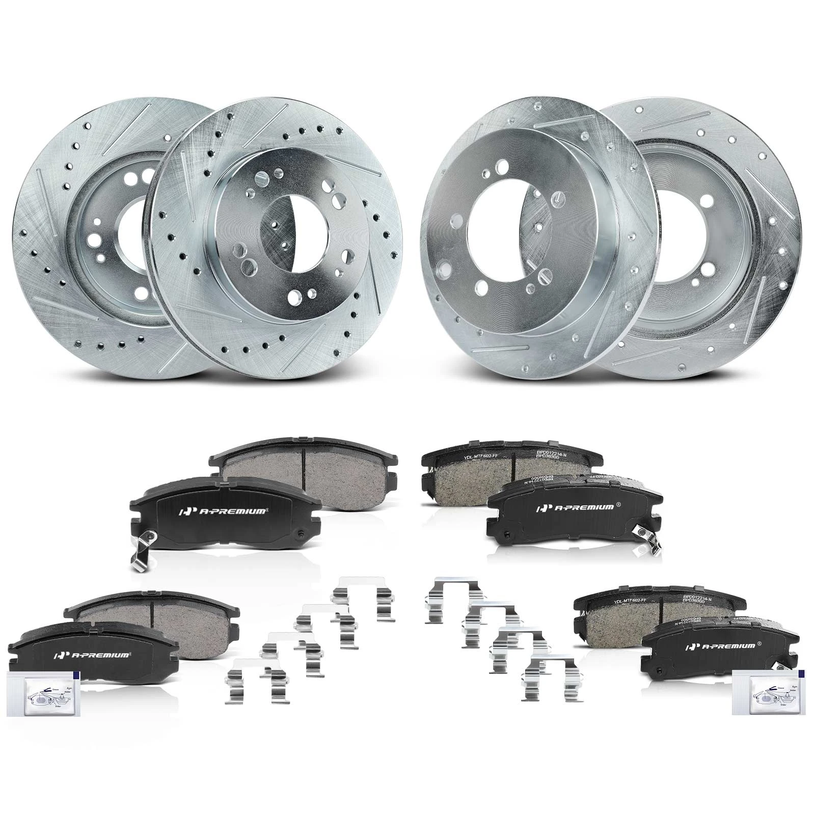 1995-2001 Chrysler Sebring Drilled & Slotted Disc Brake Rotors and Ceramic Pads Kit, 12 Pcs, Front & Rear, A-Premium, APBRPS706