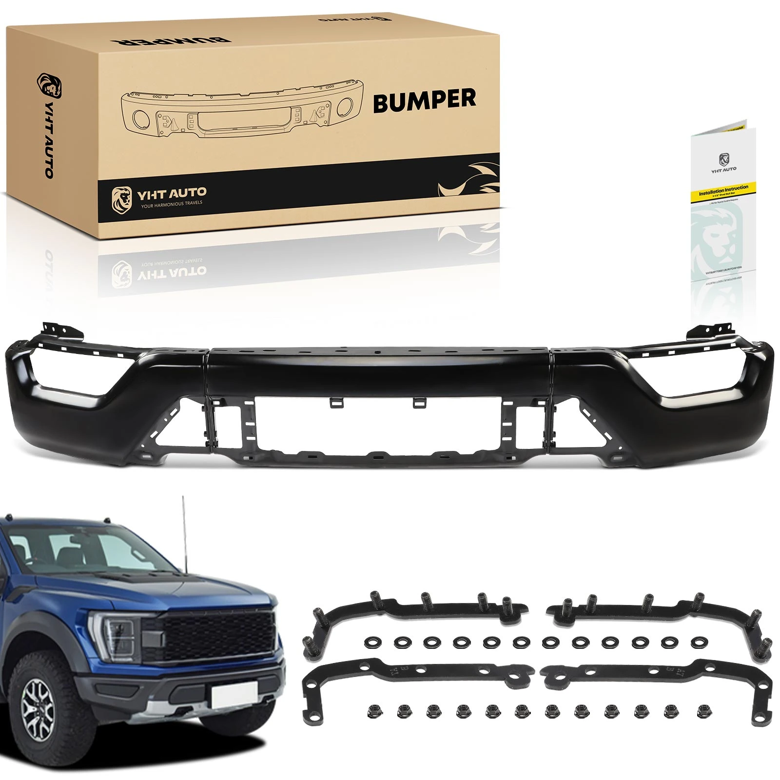 Black Steel Front Bumper Without Sensor Holes for Ford F-150 2021-2023 Pickup