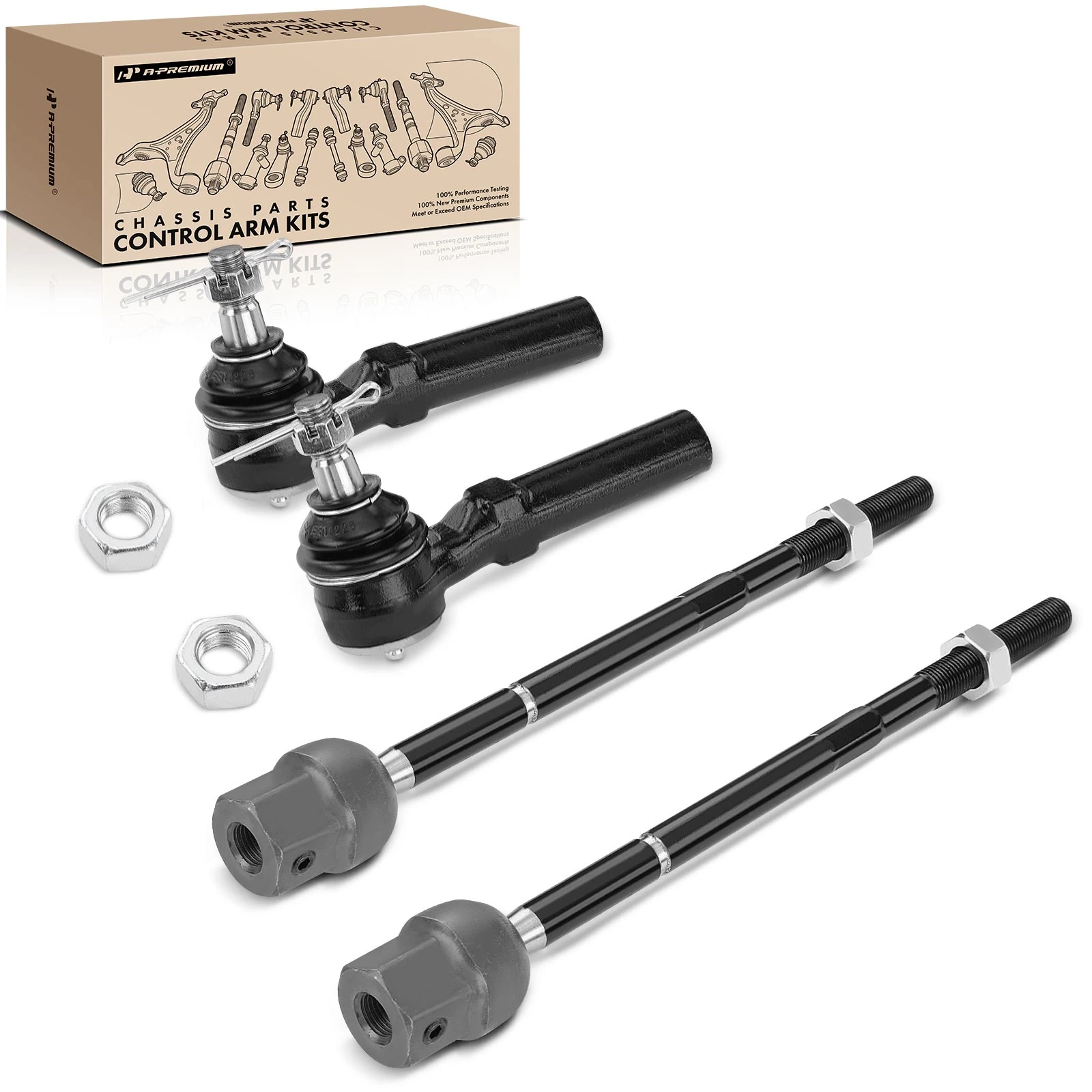 4 Pcs Front Inner & Outer Tie Rod End