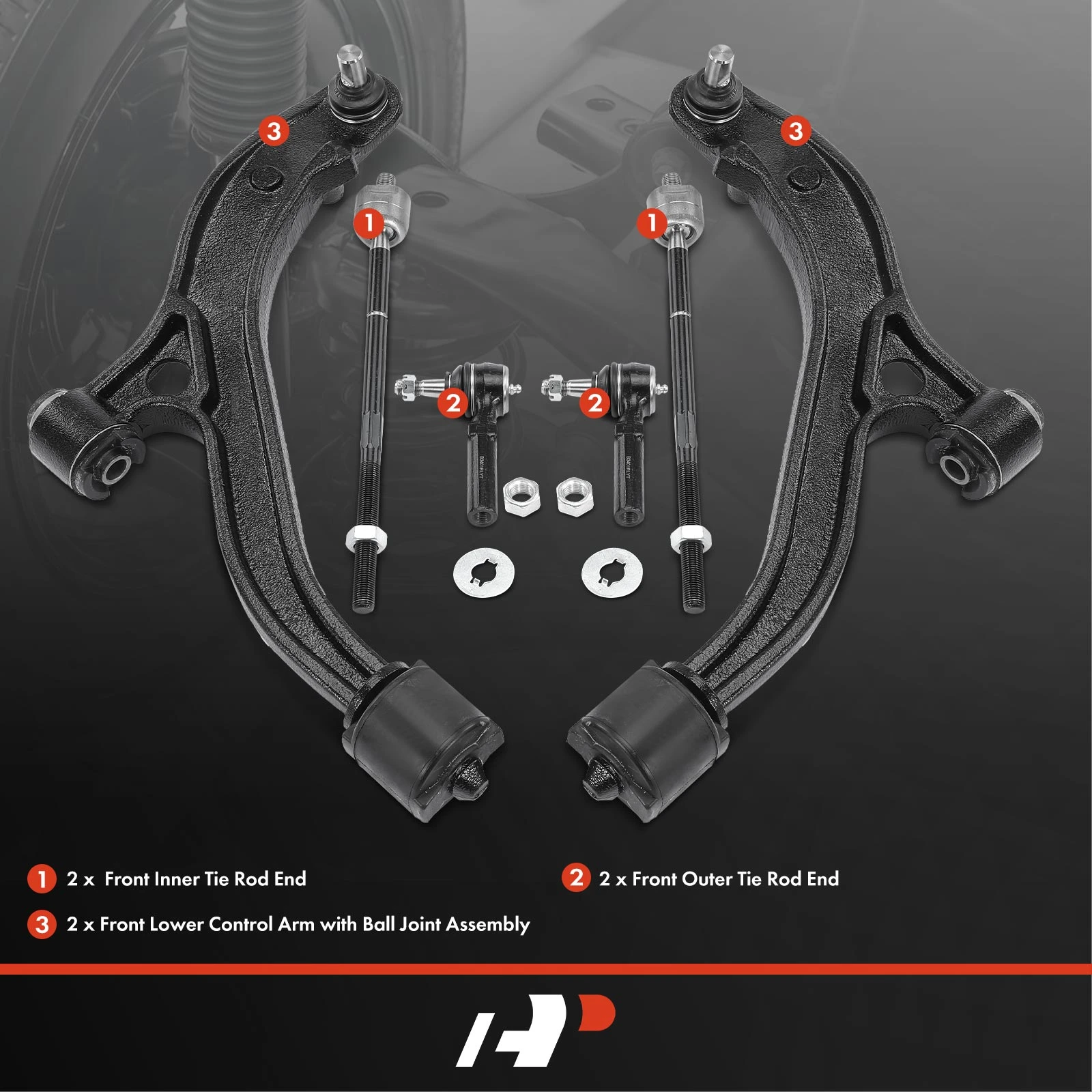 A Set of 6 Control Arm and Tie Rod End Kit Front Side A-Premium APCA1284