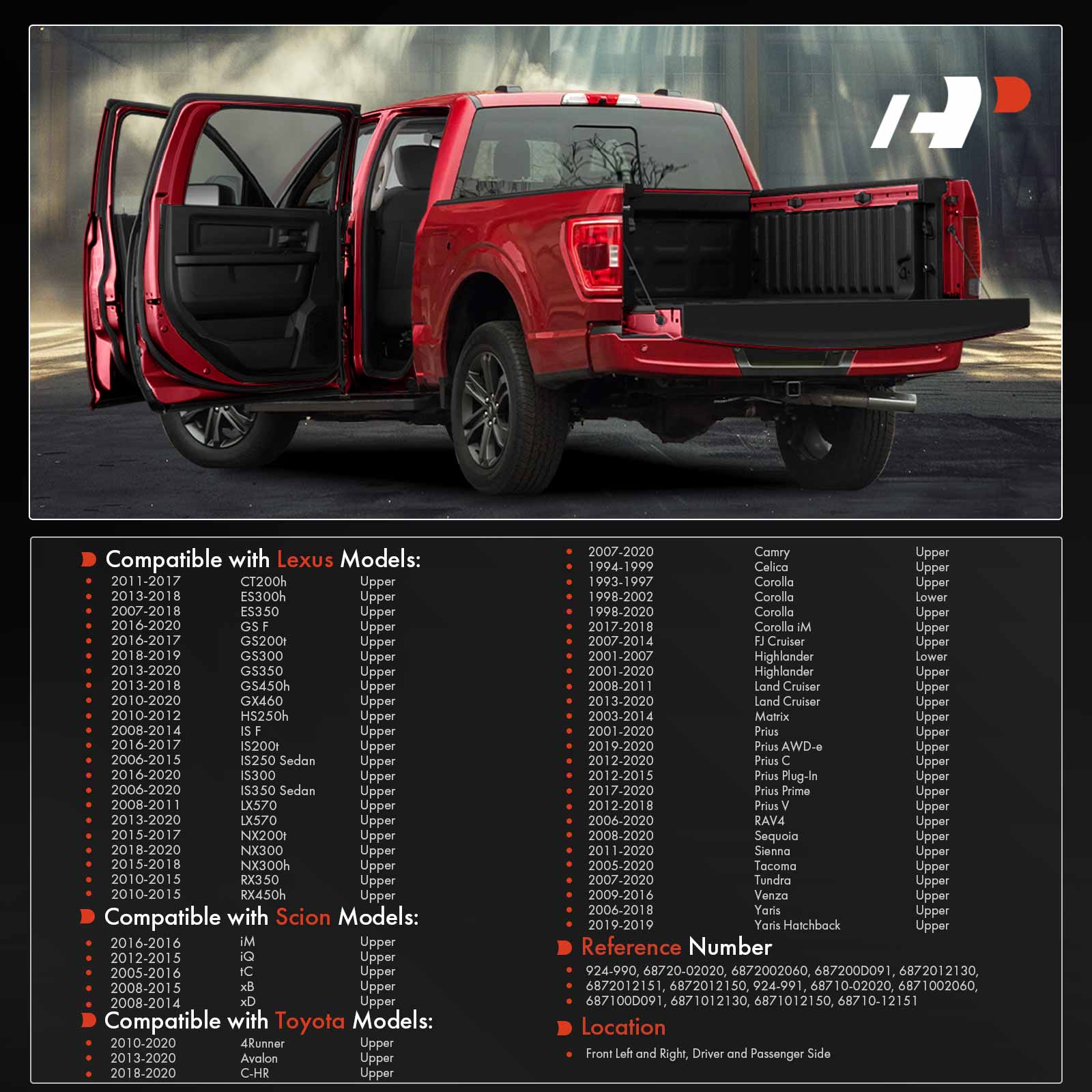 2 Pcs Front Door Hinge for Toyota Corolla 93-20 Land Cruiser Lexus IS300 Scion iM