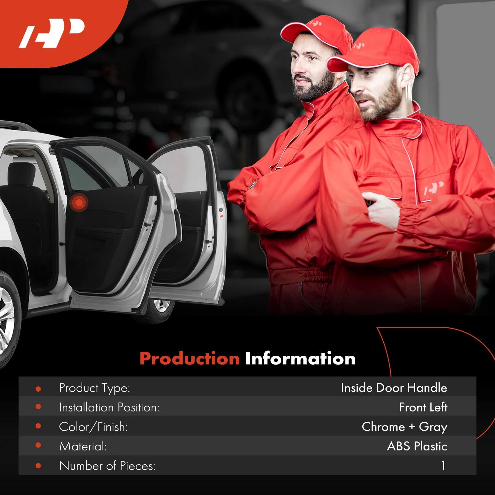 Front Driver Chrome & Gray Interior Door Handle for Honda Pilot 2003-2008