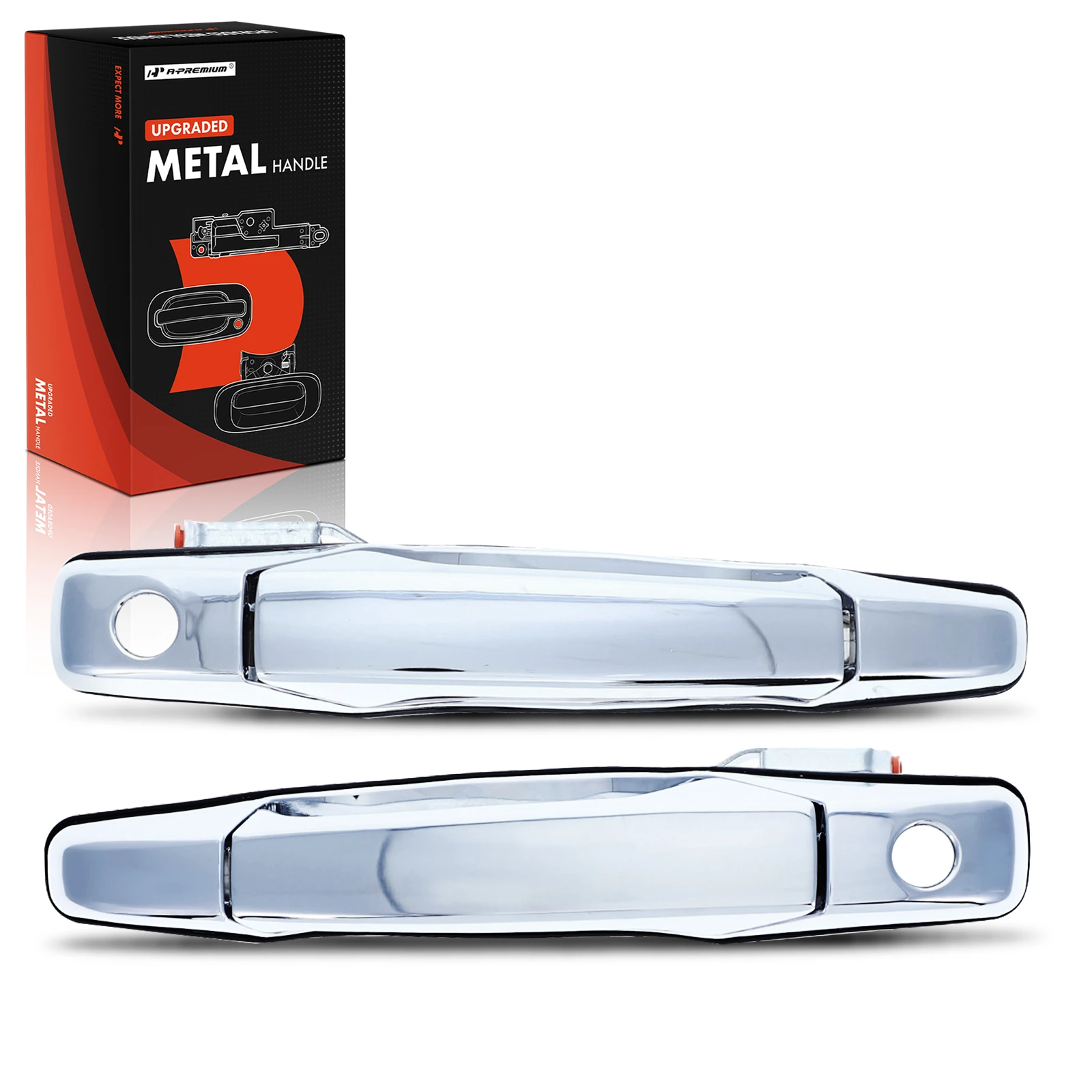 2 Pcs Front Upgraded Metal Exterior Door Handle Chrome with Keyhole