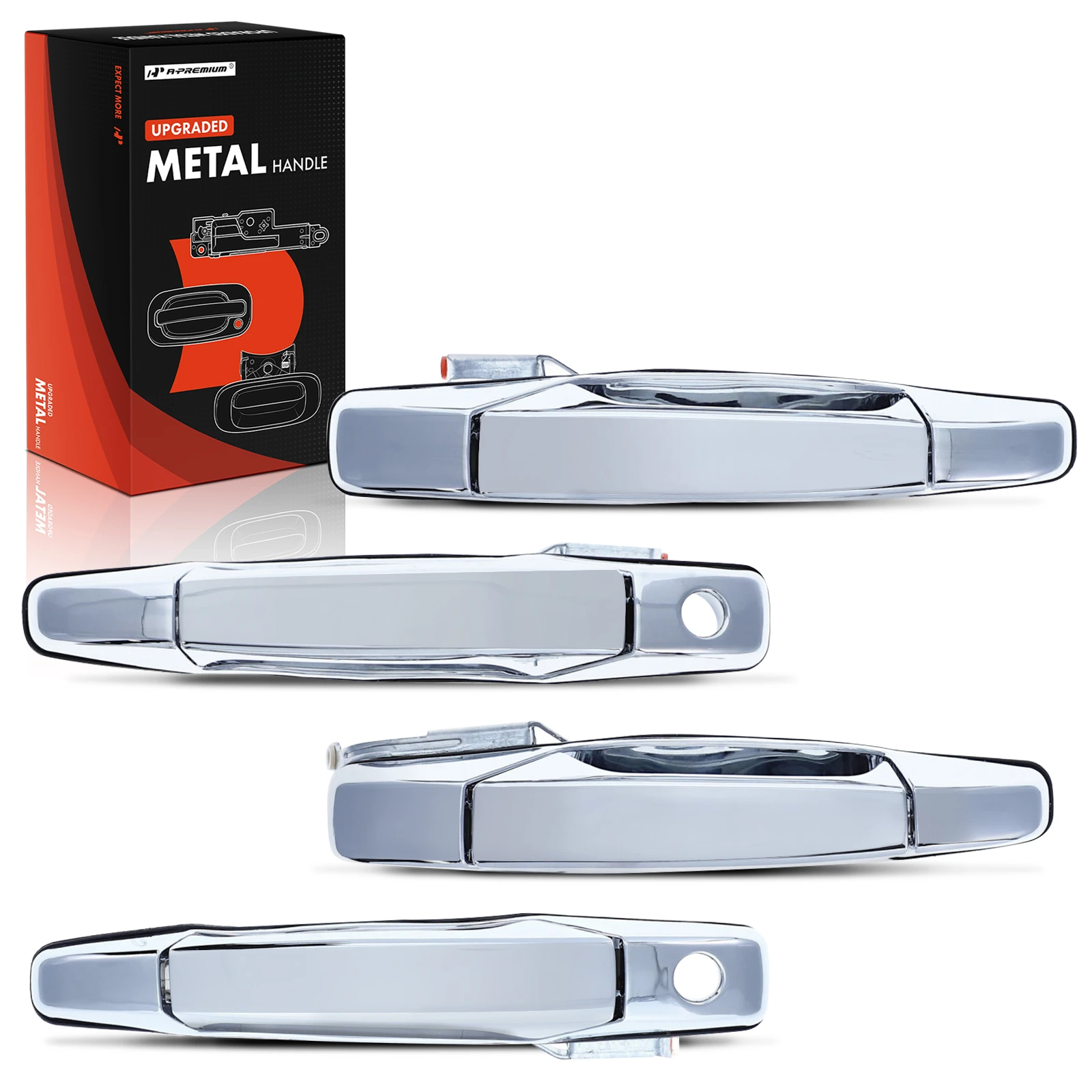 4 Pcs Front & Rear Upgraded Metal Exterior Door Handle Chrome with Keyhole