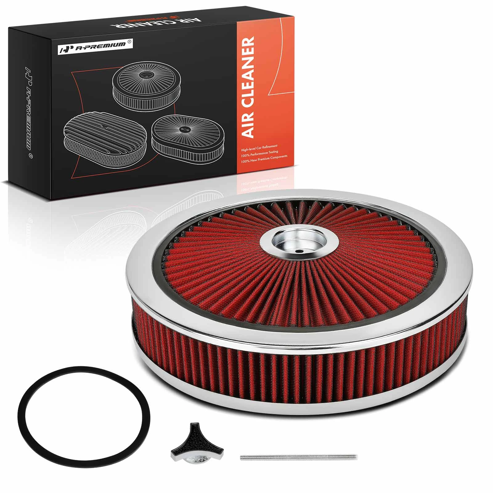 Universa Round Red Chrome Air Cleaner Filter with O-Ring