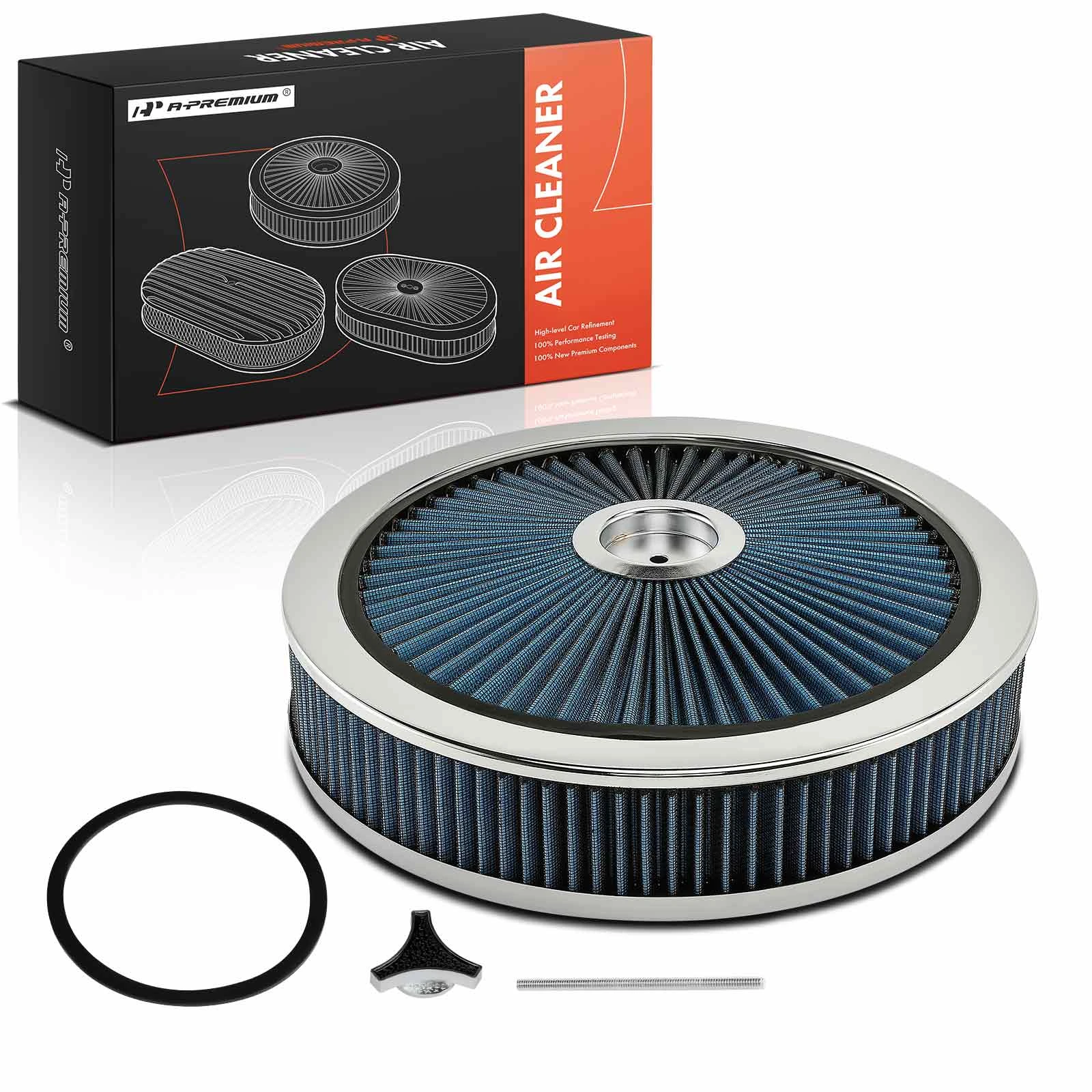 Universal Round Blue Chrome Air Cleaner Filter Kit