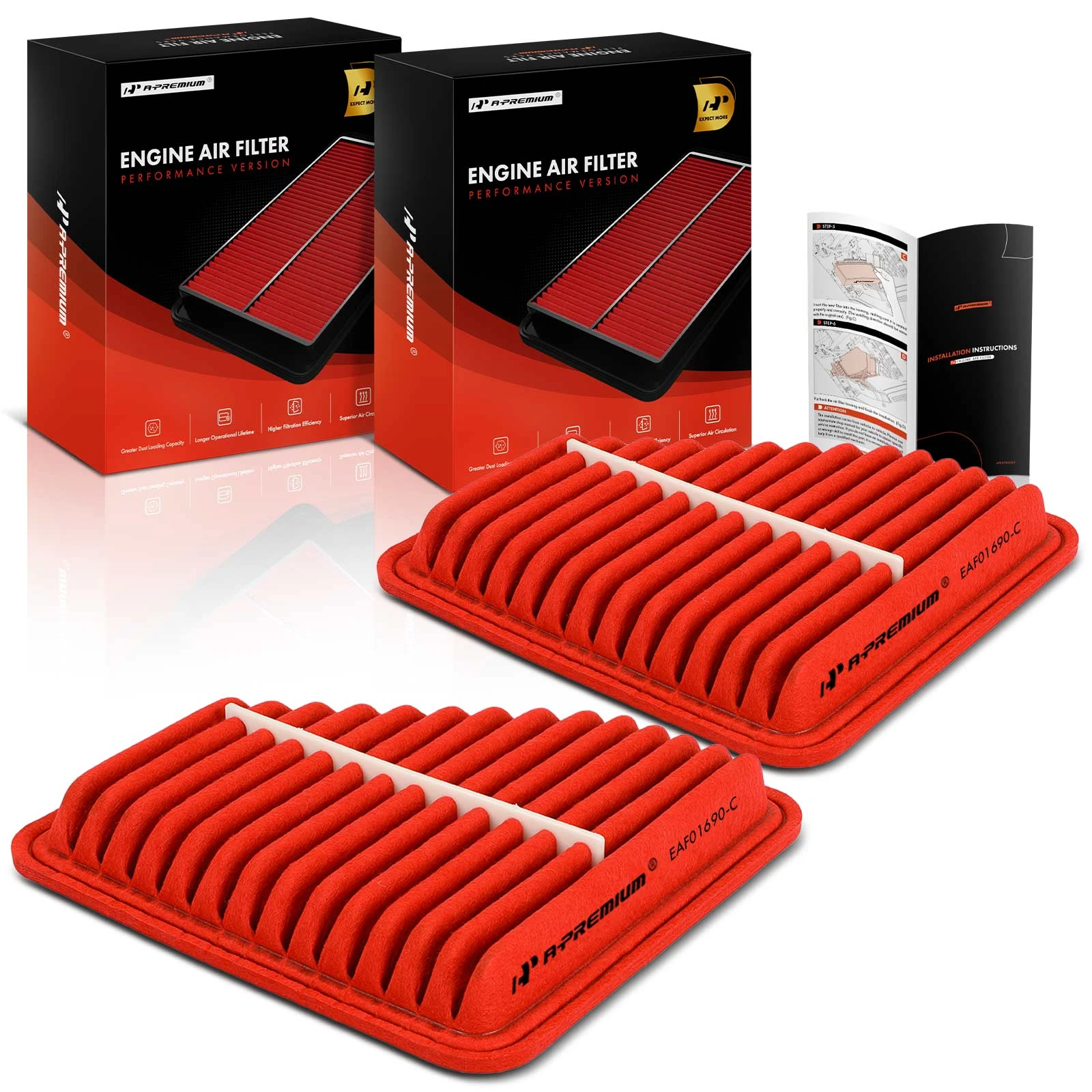 2 Pcs Front High Performance Engine Air Filter