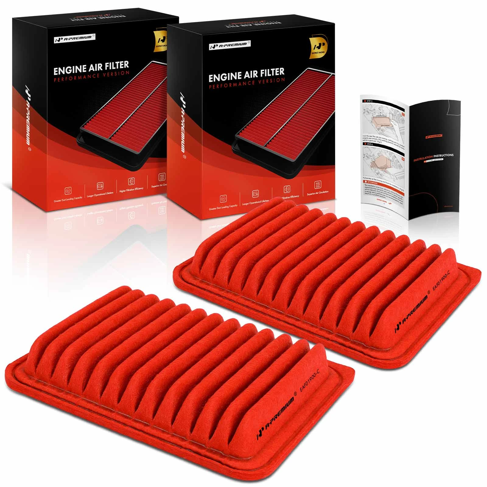 2 Pcs Front High Performance Engine Air Filter