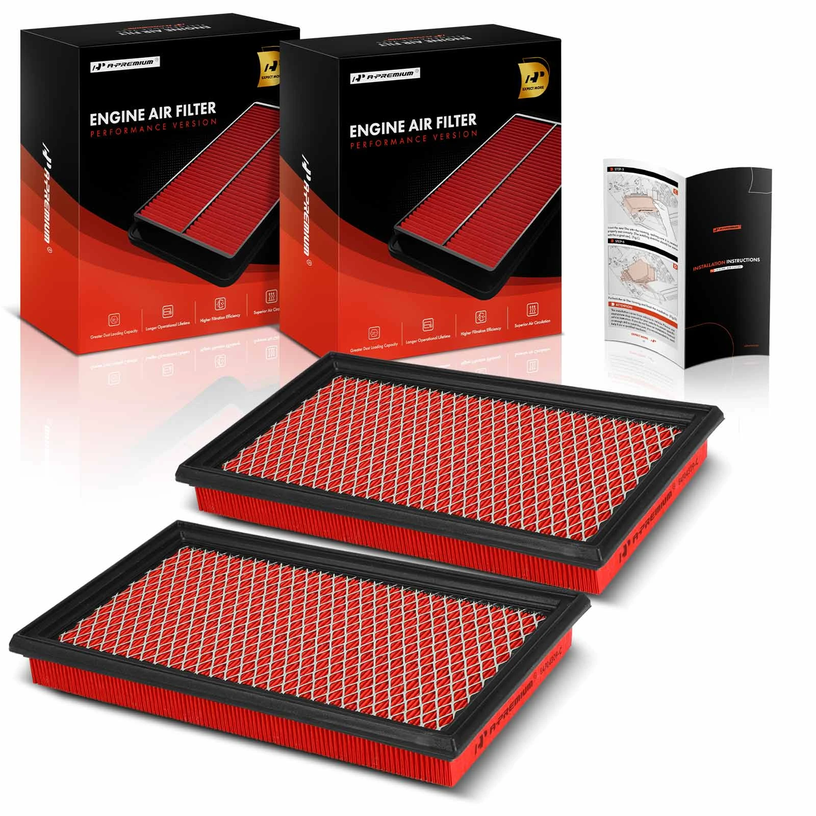 2 Pcs High Performance Engine Air Filter
