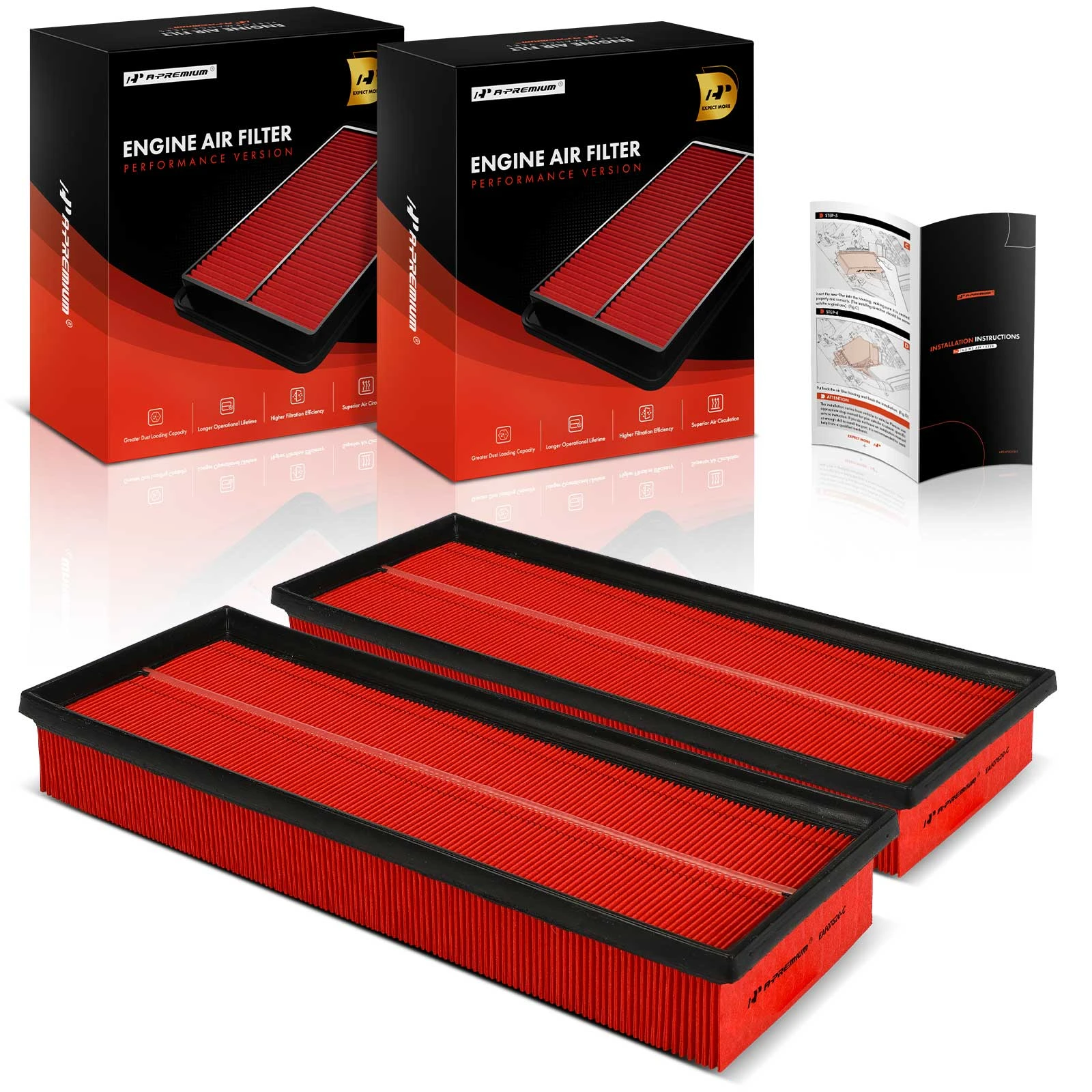 2 Pcs High Performance Engine Air Filter