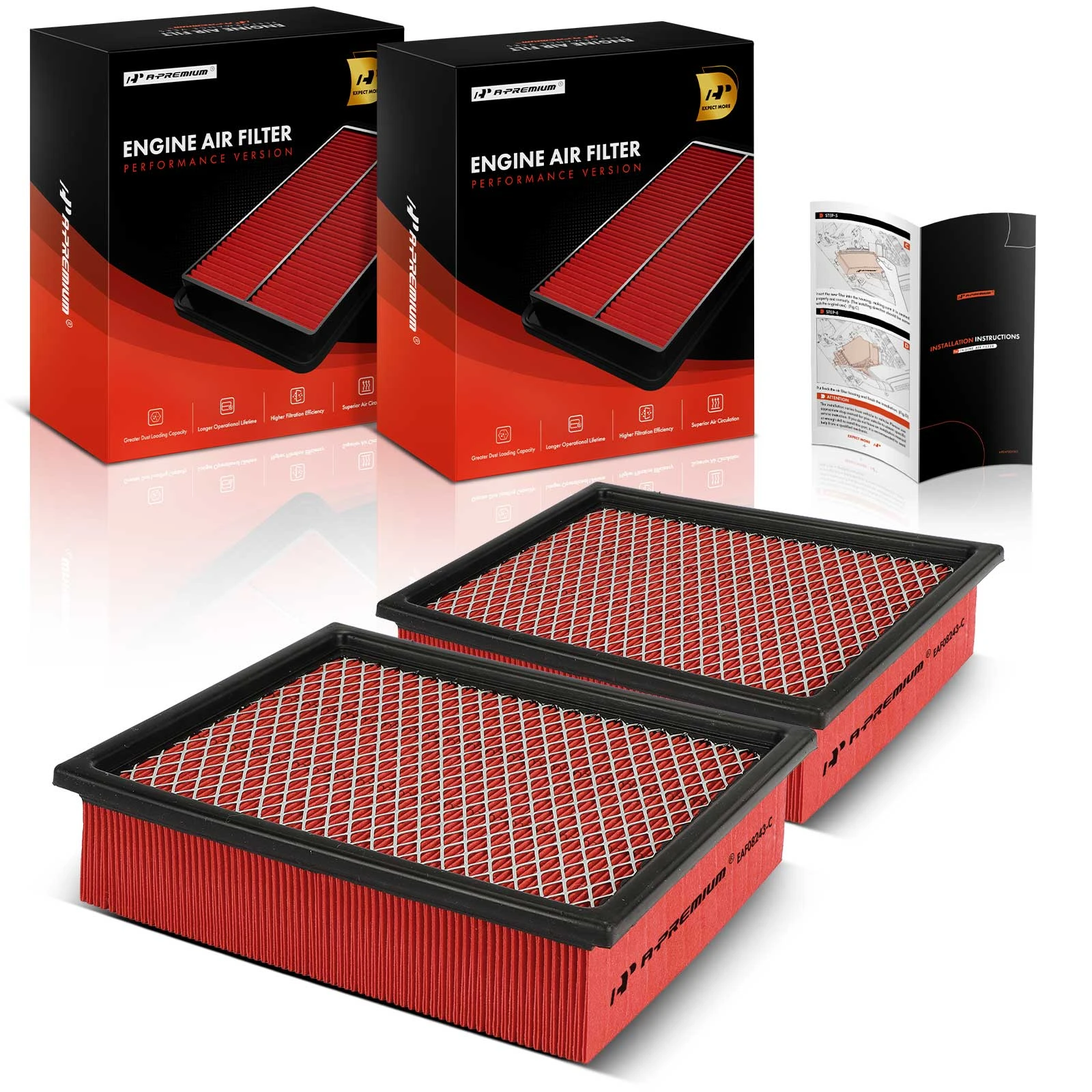 2 Pcs High Performance Engine Air Filter