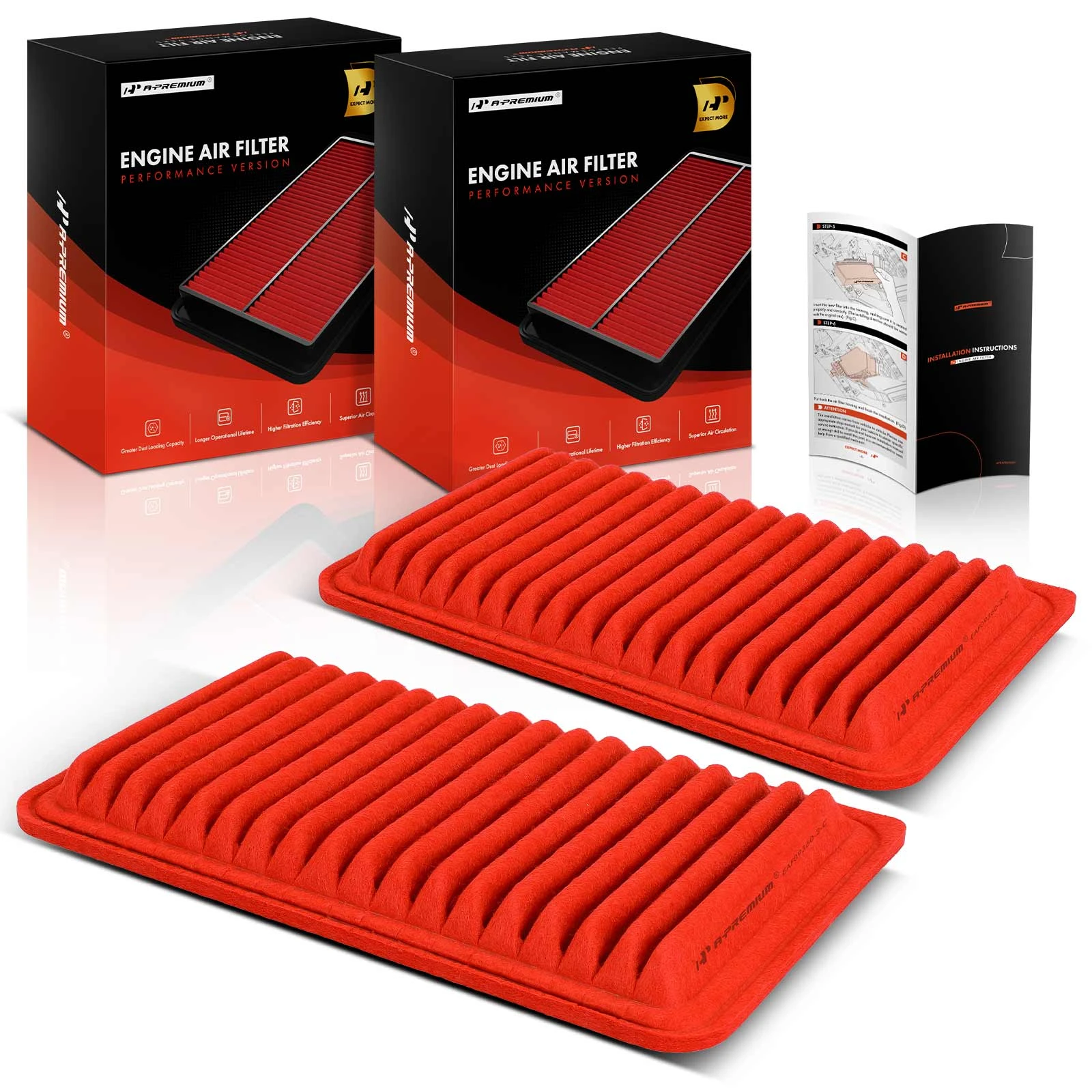 2 Pcs Front High Performance Engine Air Filter