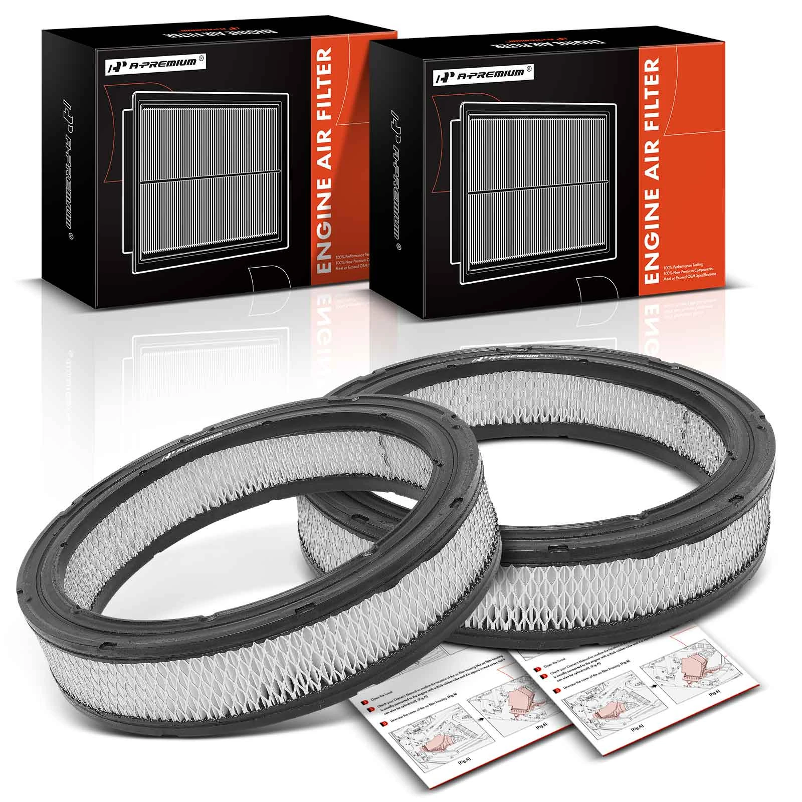 2 Pcs Front Engine Air Filter