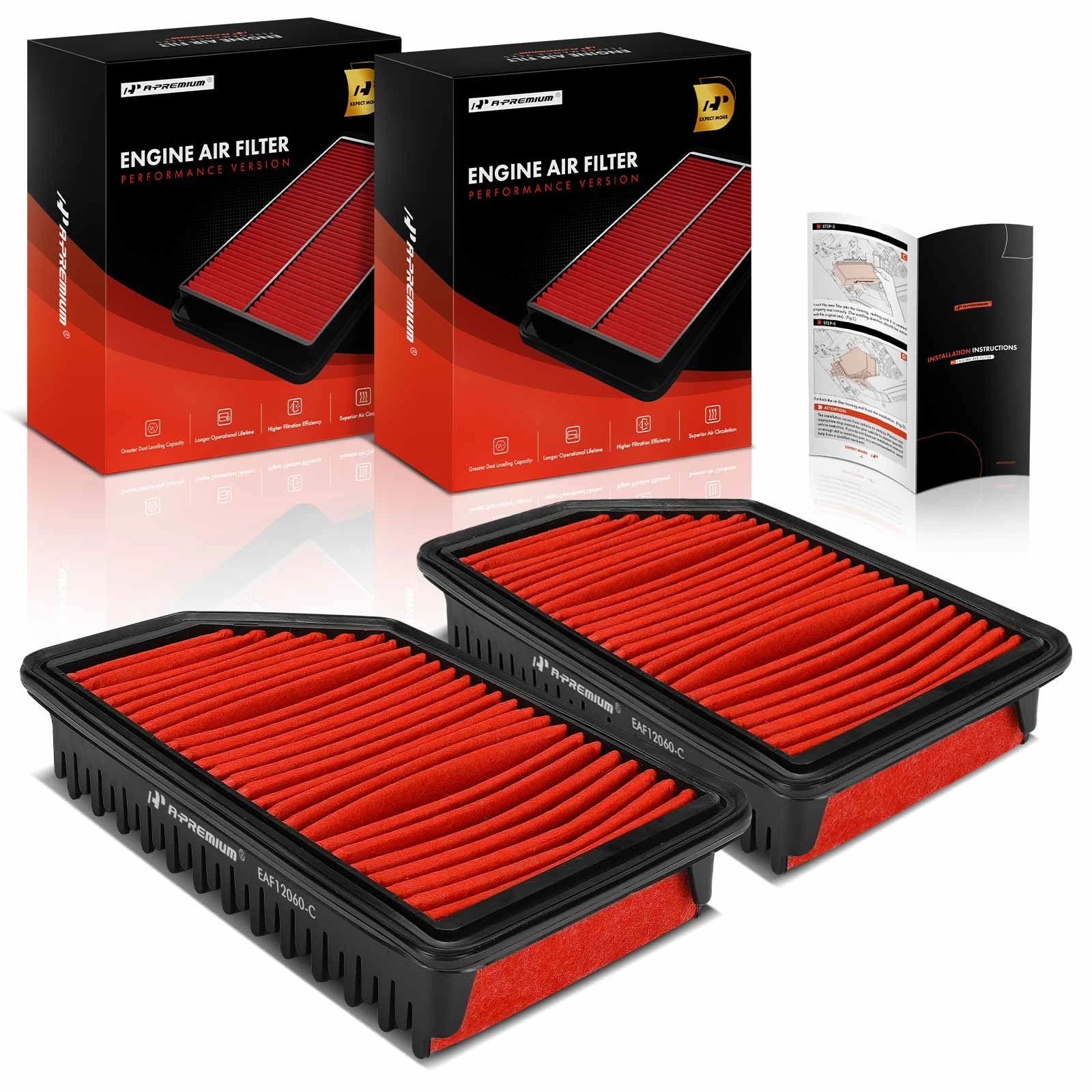 2 Pcs High Performance Engine Air Filter