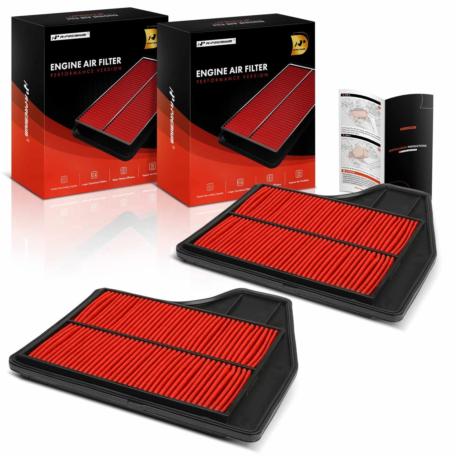 2 Pcs High Performance Engine Air Filter