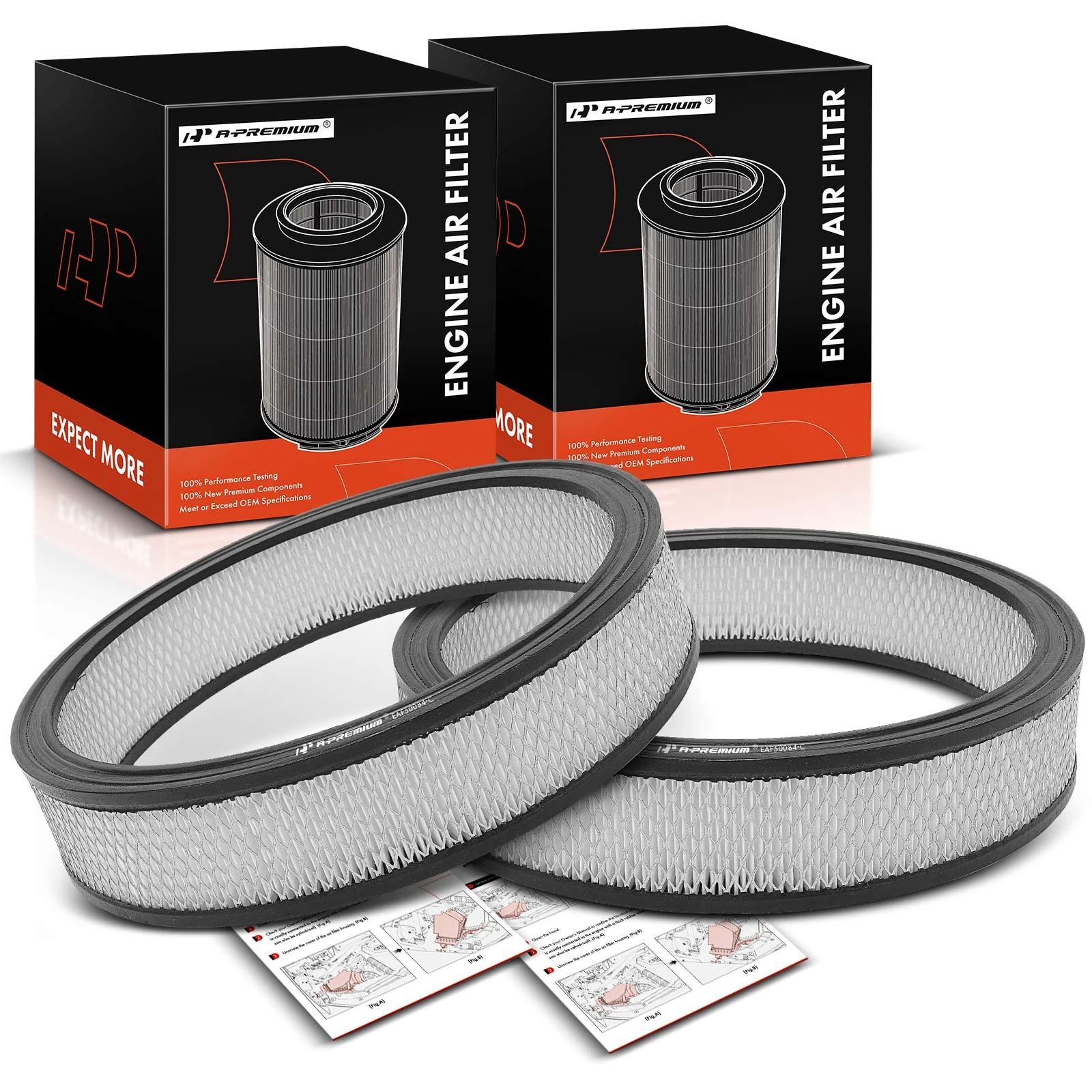 2 Pcs Front Engine Air Filter