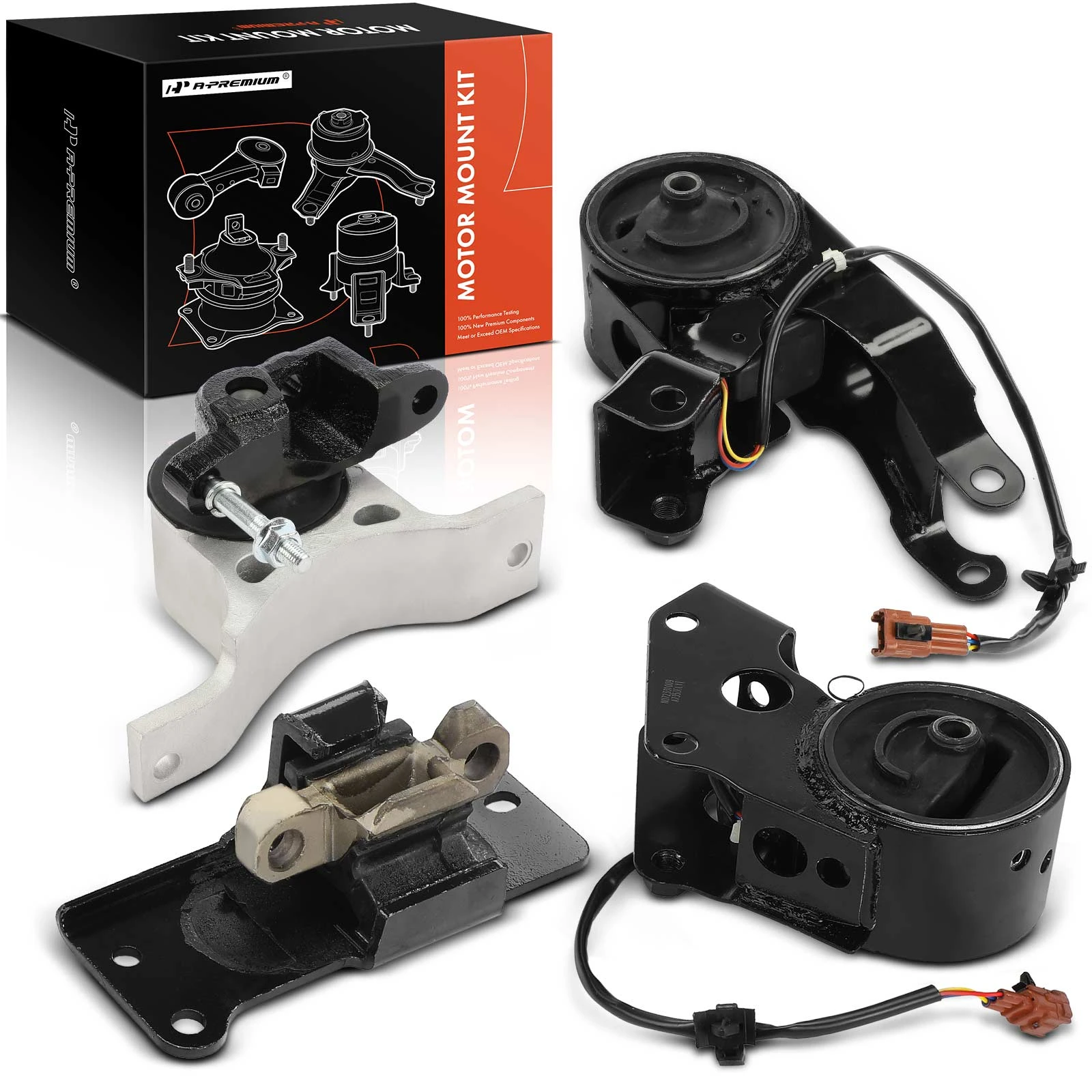 4-Pc Motor Mount with Wires + Motor Mount + Motor Mount without Wires + Transmission Mount, Front & Rear, A-Premium APEM1107
