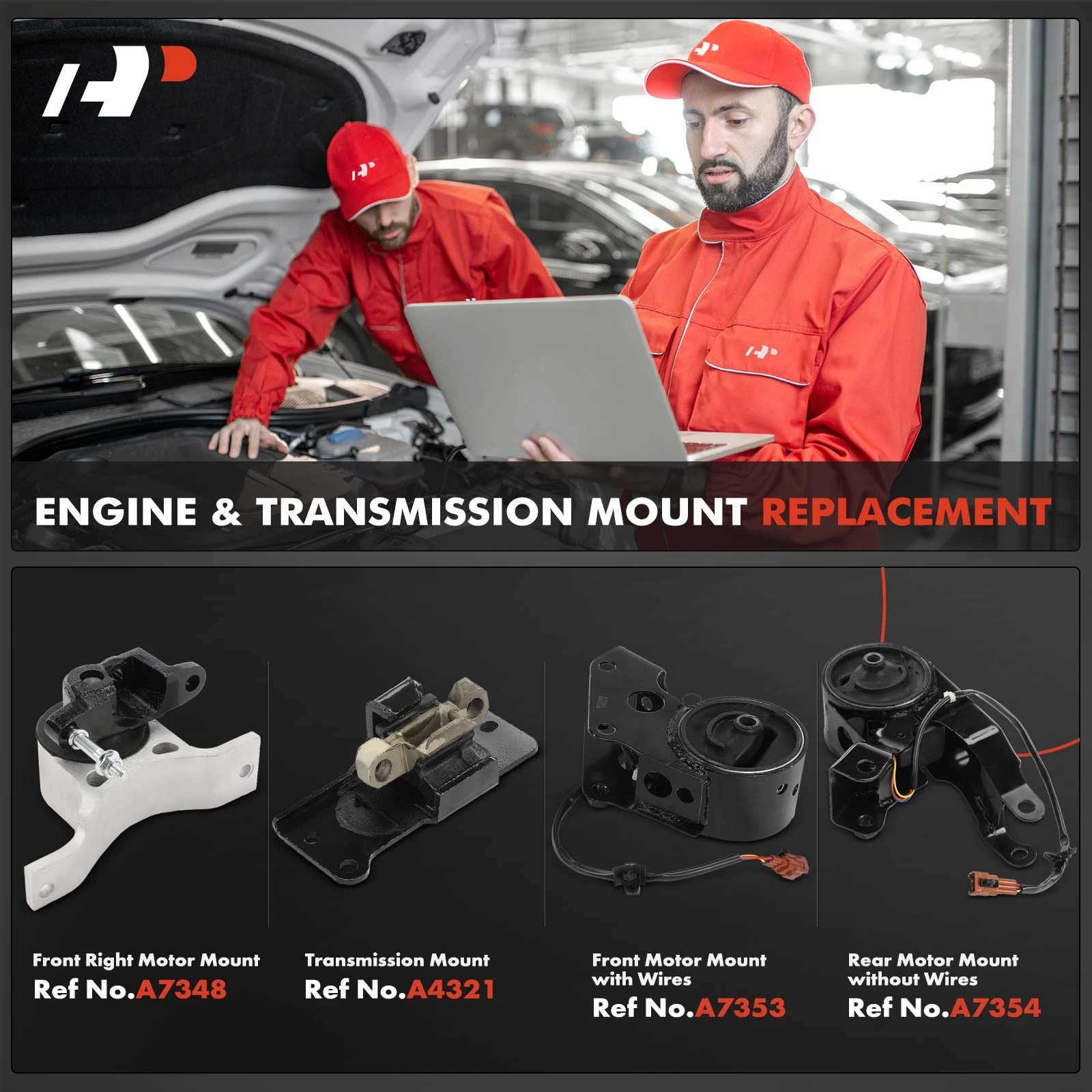 4-Pc Motor Mount with Wires + Motor Mount + Motor Mount without Wires + Transmission Mount, Front & Rear, A-Premium APEM1107