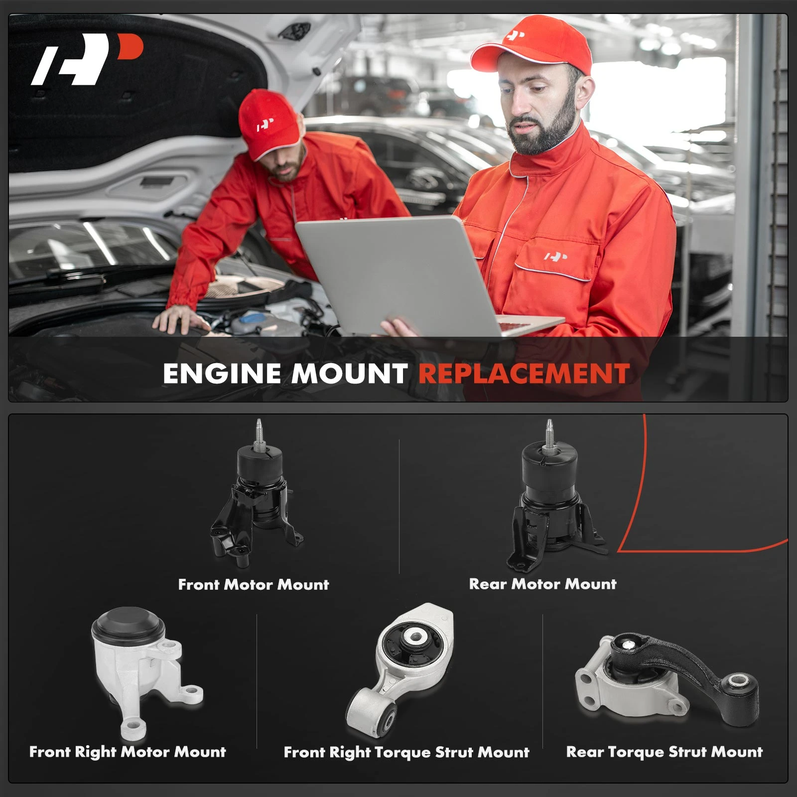 5-Pc Motor Mount + Torque Strut Mount, Front & Rear, A-Premium APEM1218