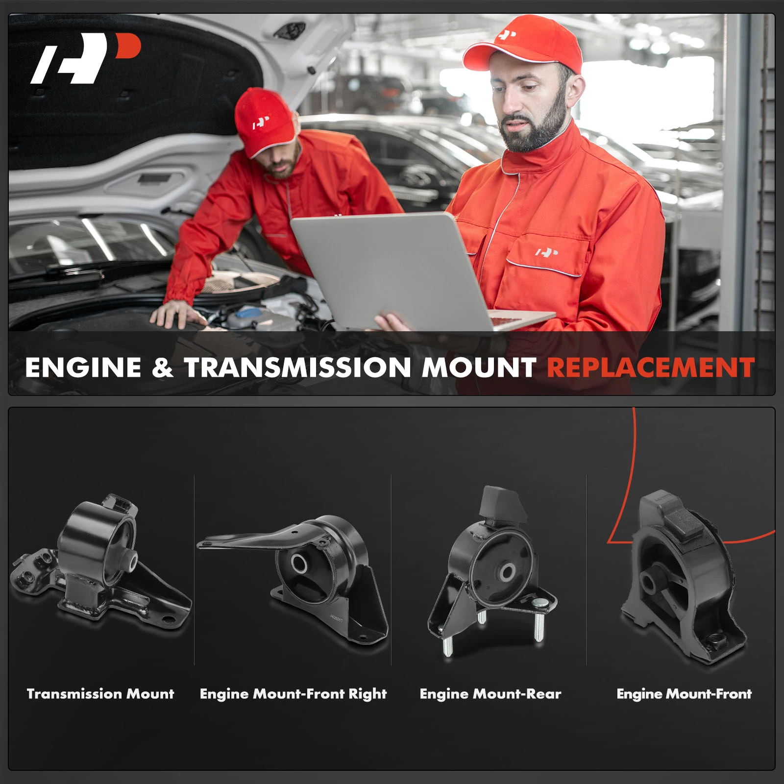 4-Pc Engine Mount + Transmission Mount, Front & Rear, A-Premium APEM876