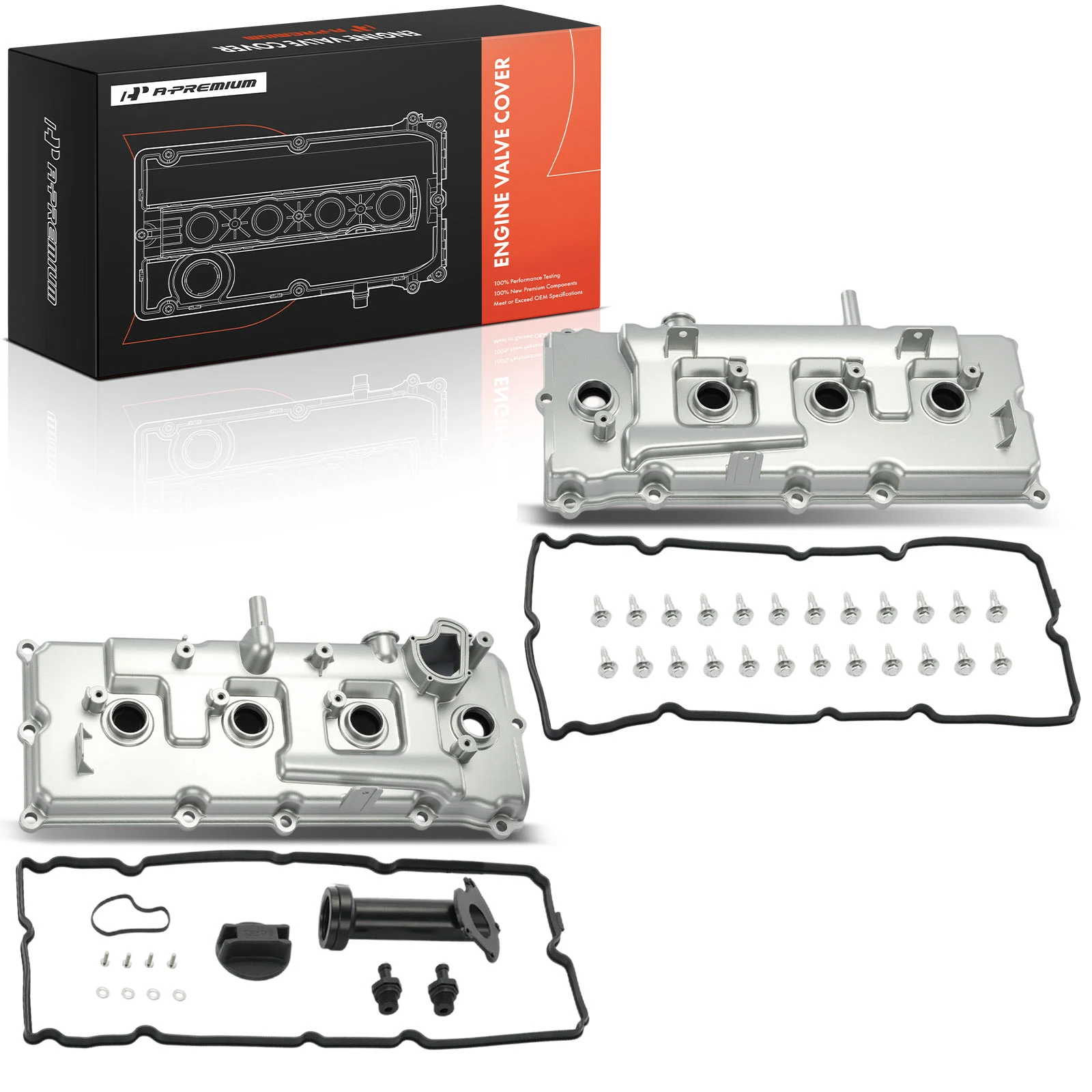 2 Pcs Silver Driver & Passenger Engine Valve Cover with Gasket & Cap