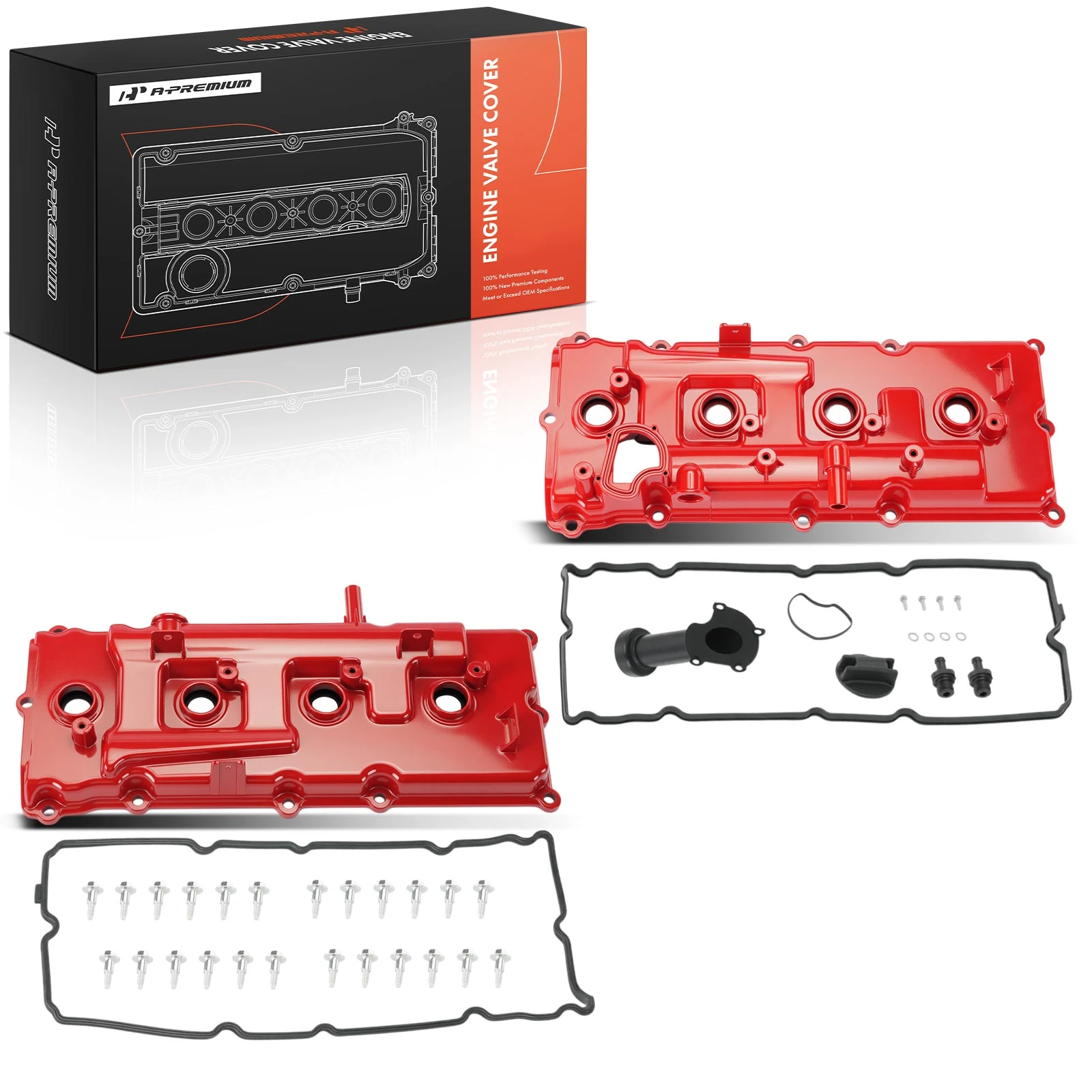 2 Pcs Red Driver & Passenger Engine Valve Cover with Gasket & Cap