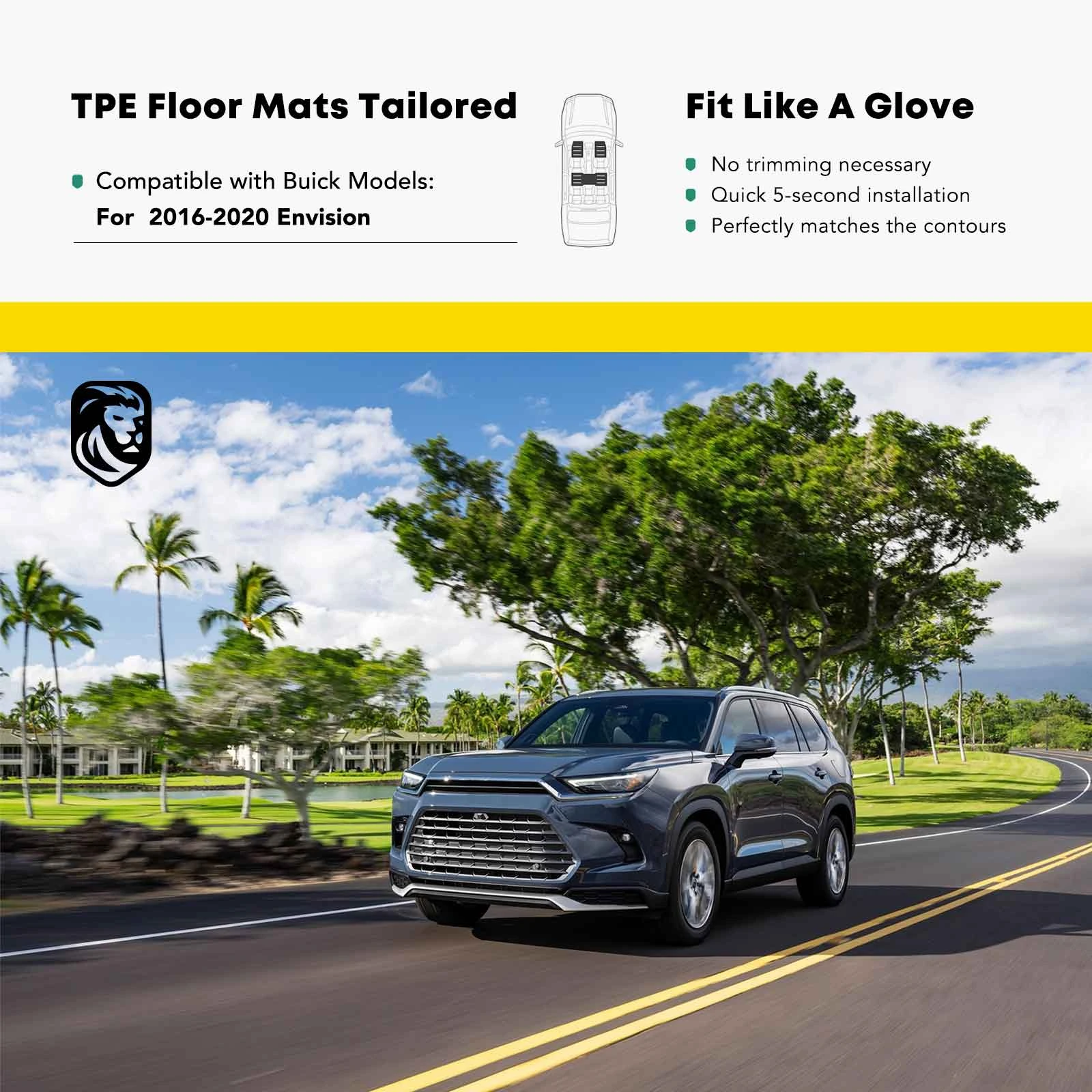 3 Pcs Front & Rear Black TPE textured Floor Mats Liners  for 2016-2020 Buick Envision