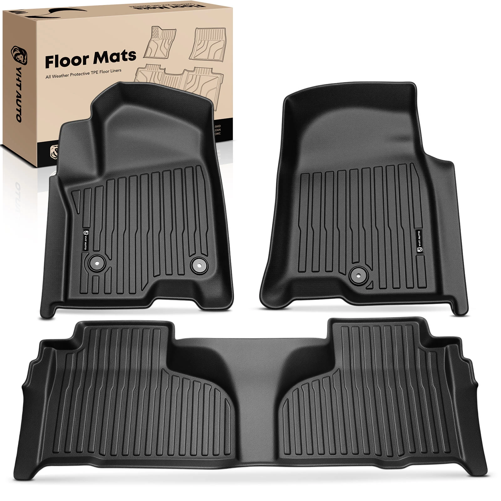 3 Pcs Front & Rear Black Floor Mats Liners for 2021-2023 Chevrolet Tahoe