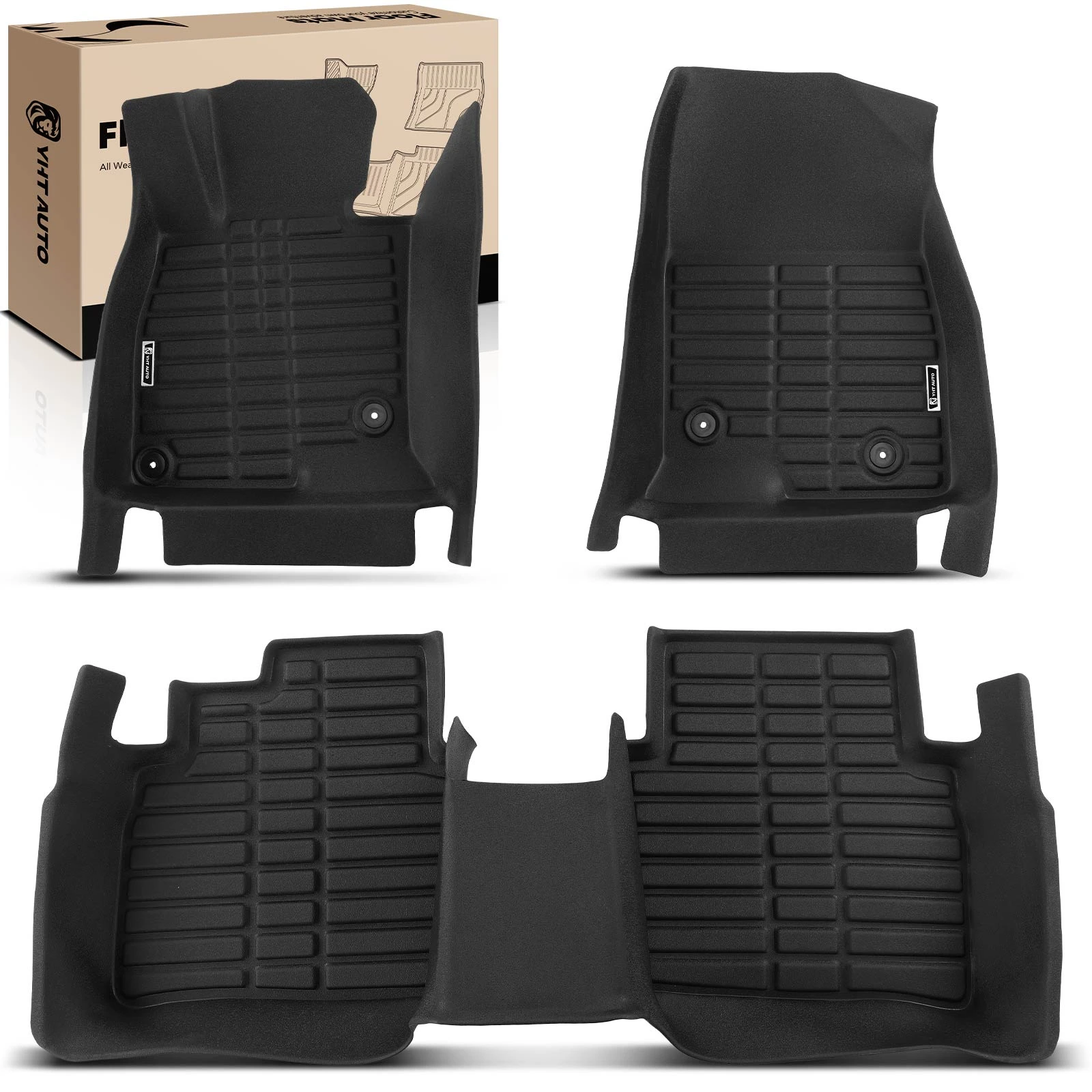 3 Pcs Front & Rear Black Floor Mats Liners