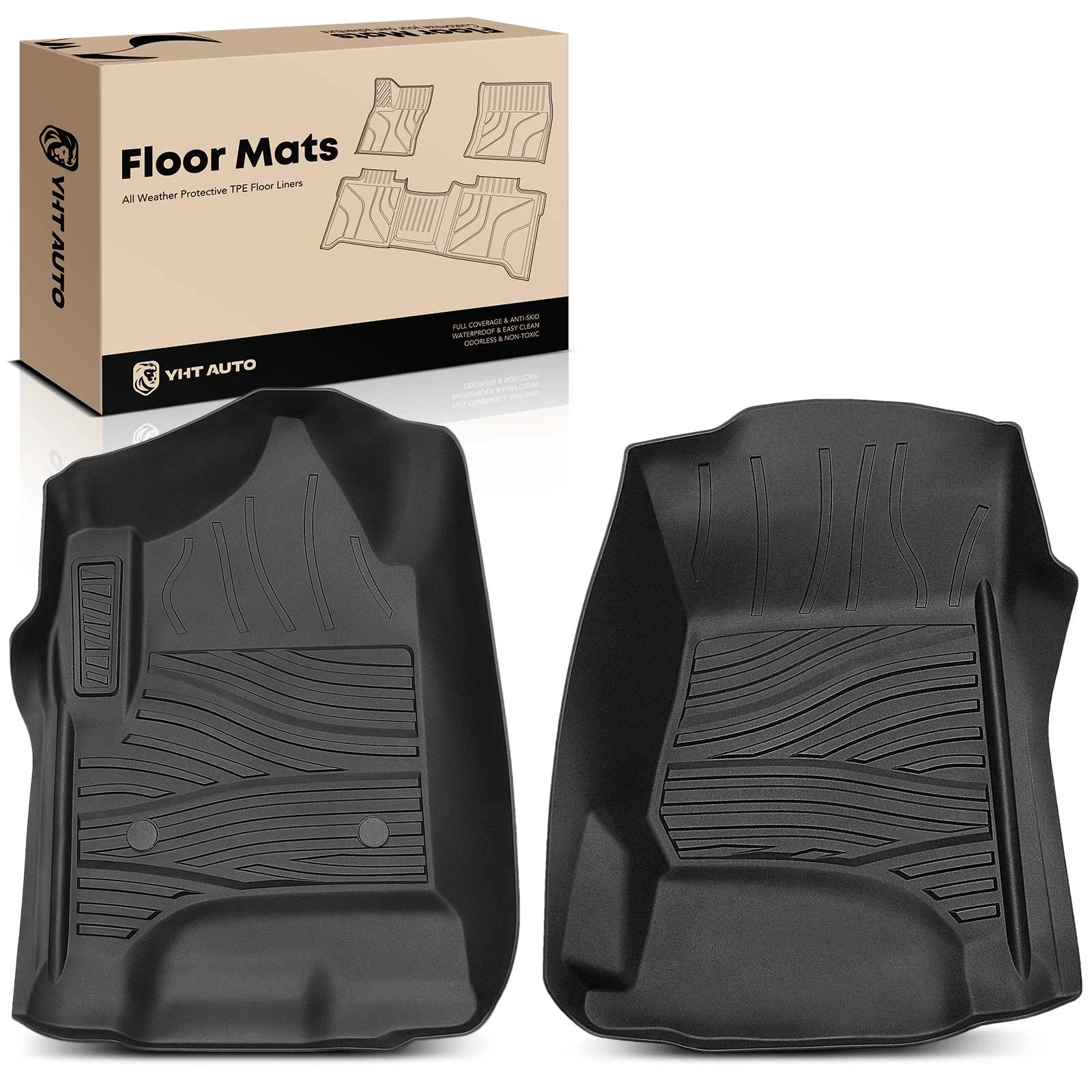 2 Pcs Front Black TPE textured Floor Mats for 2015-2019 Chevrolet Tahoe