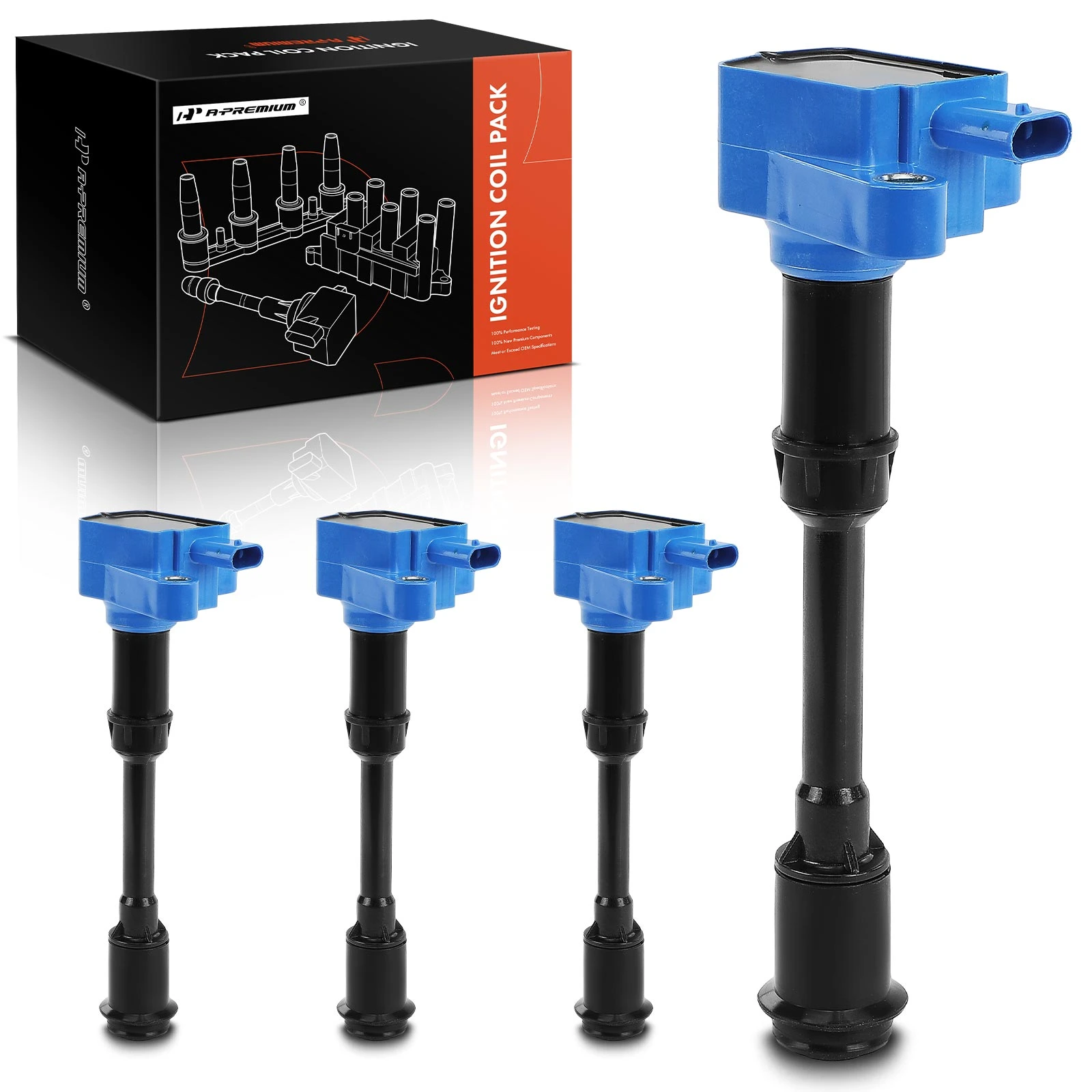 A Set of 4-Pc Ignition Coil 3-Blade Terminal Oval A-Premium APIC1001