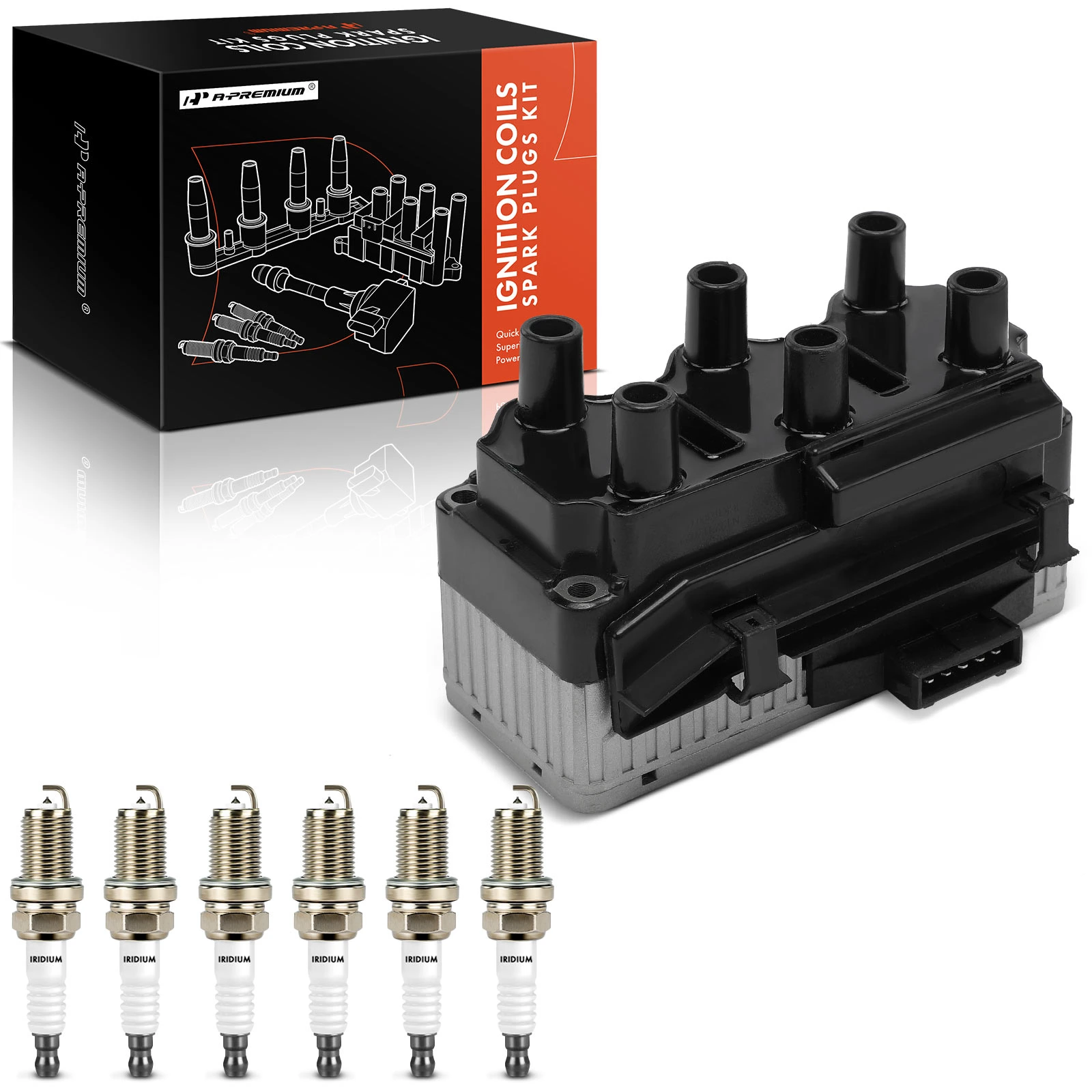 1997 1999-2001 Volkswagen EuroVan Ignition Coil and Spark Plug Kit Set of 7 Iridium & Platinum Series, 5-Blade Terminal A-Premium APIC0901