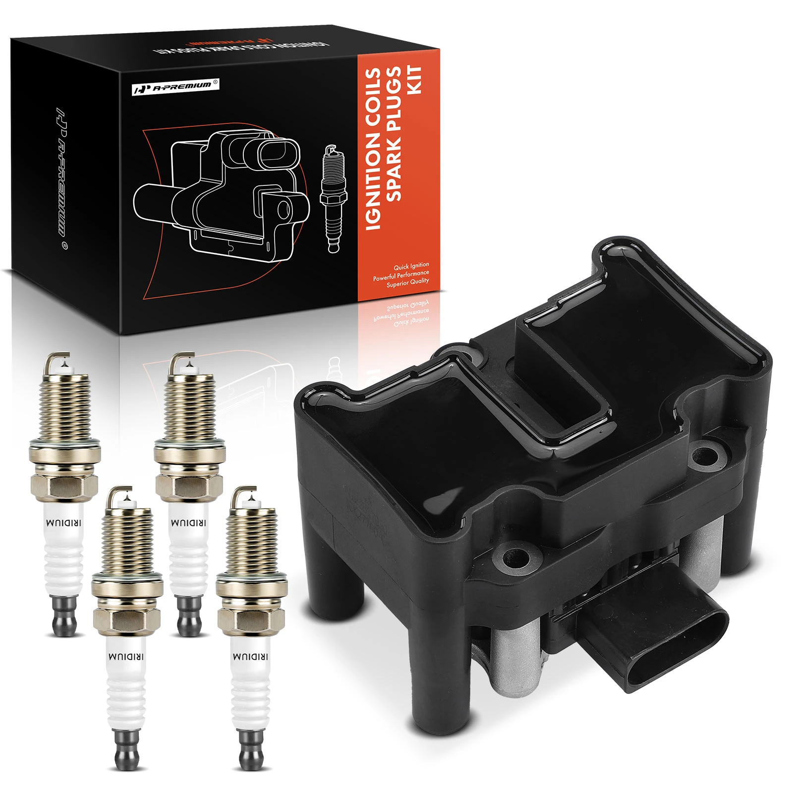 1998-2001 2003 Volkswagen Beetle Ignition Coil and Spark Plug Kit Set of 5 Double Iridium Series, 4-Blade Terminal A-Premium APIC0951