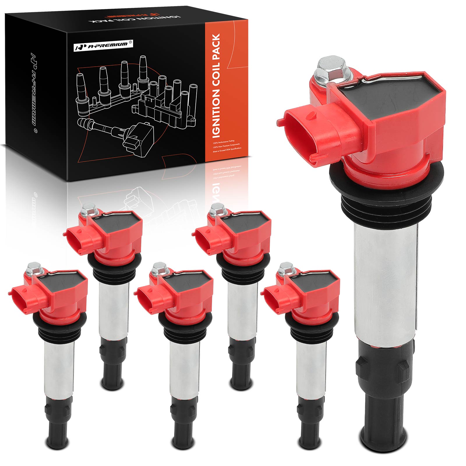 2006-2009 Saab 9-3 A Set of 6-Pc Ignition Coil 4-Blade Terminal Oval A-Premium APIC1216