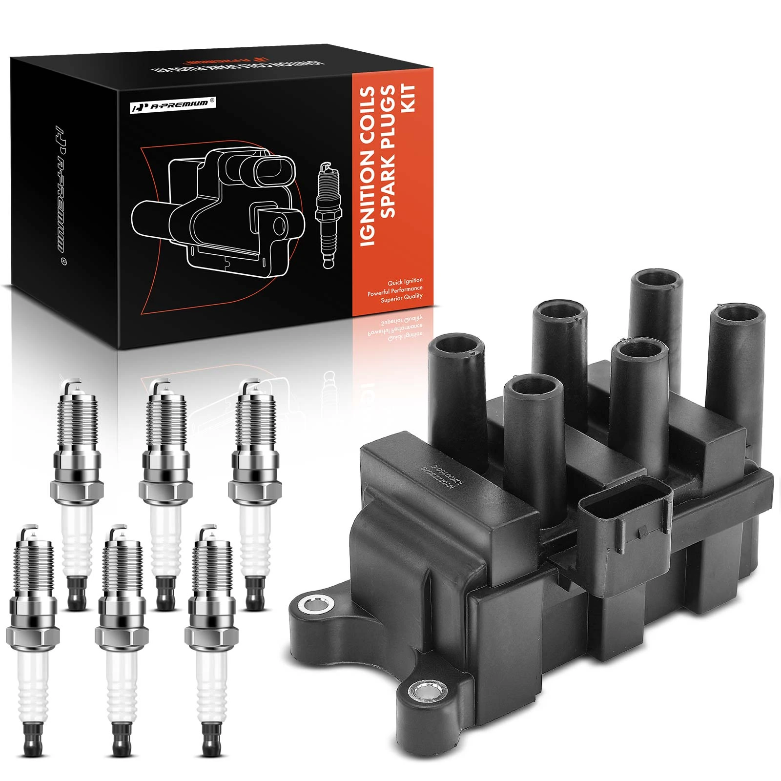 Ignition Coils + Spark Plugs Kits, Set of 1, Iridium Series, 4-Blade Terminal, A-Premium APIC0630