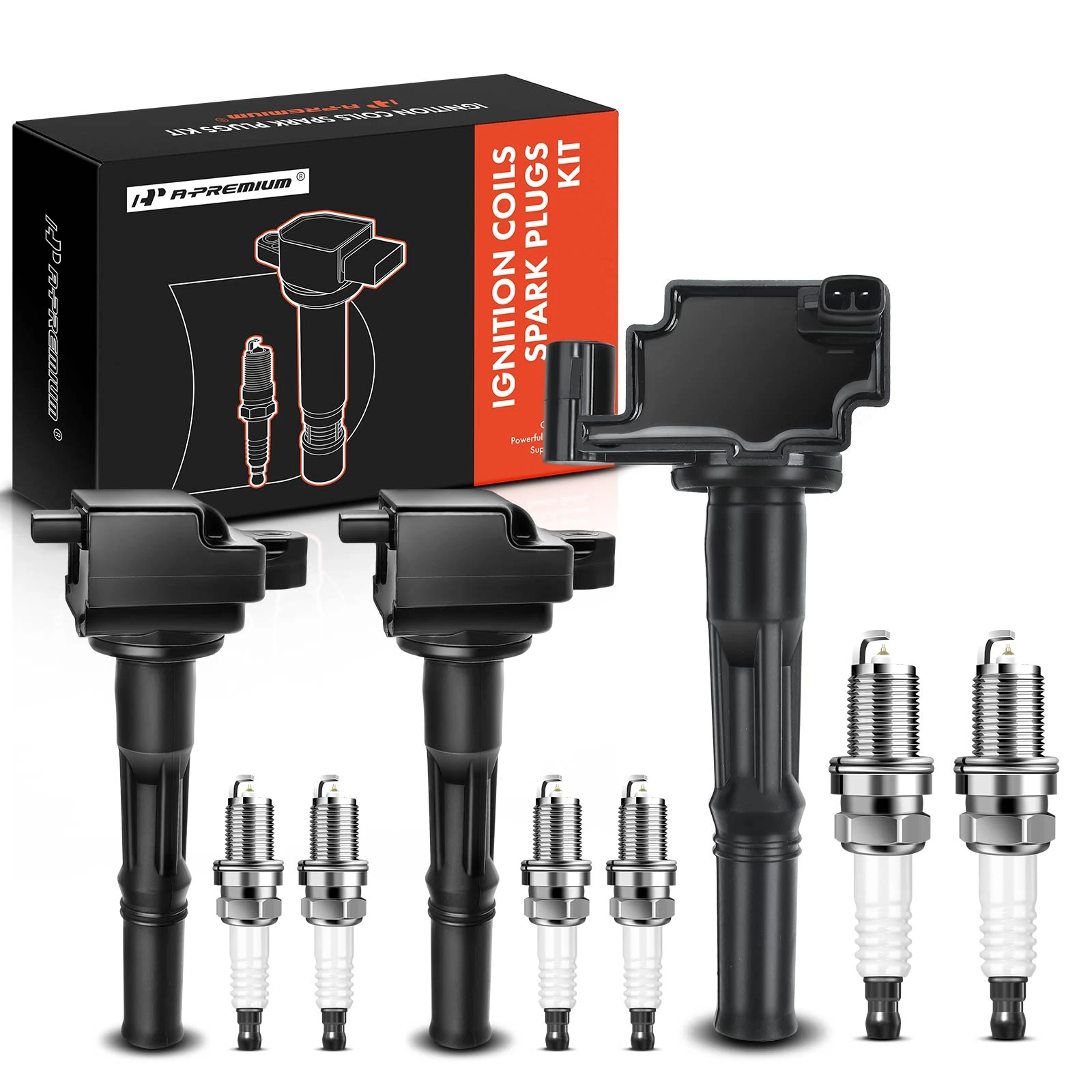 Ignition Coils + Spark Plugs Kits, Set of 9, Iridium Series, 2-Blade Terminal, A-Premium APIC0499