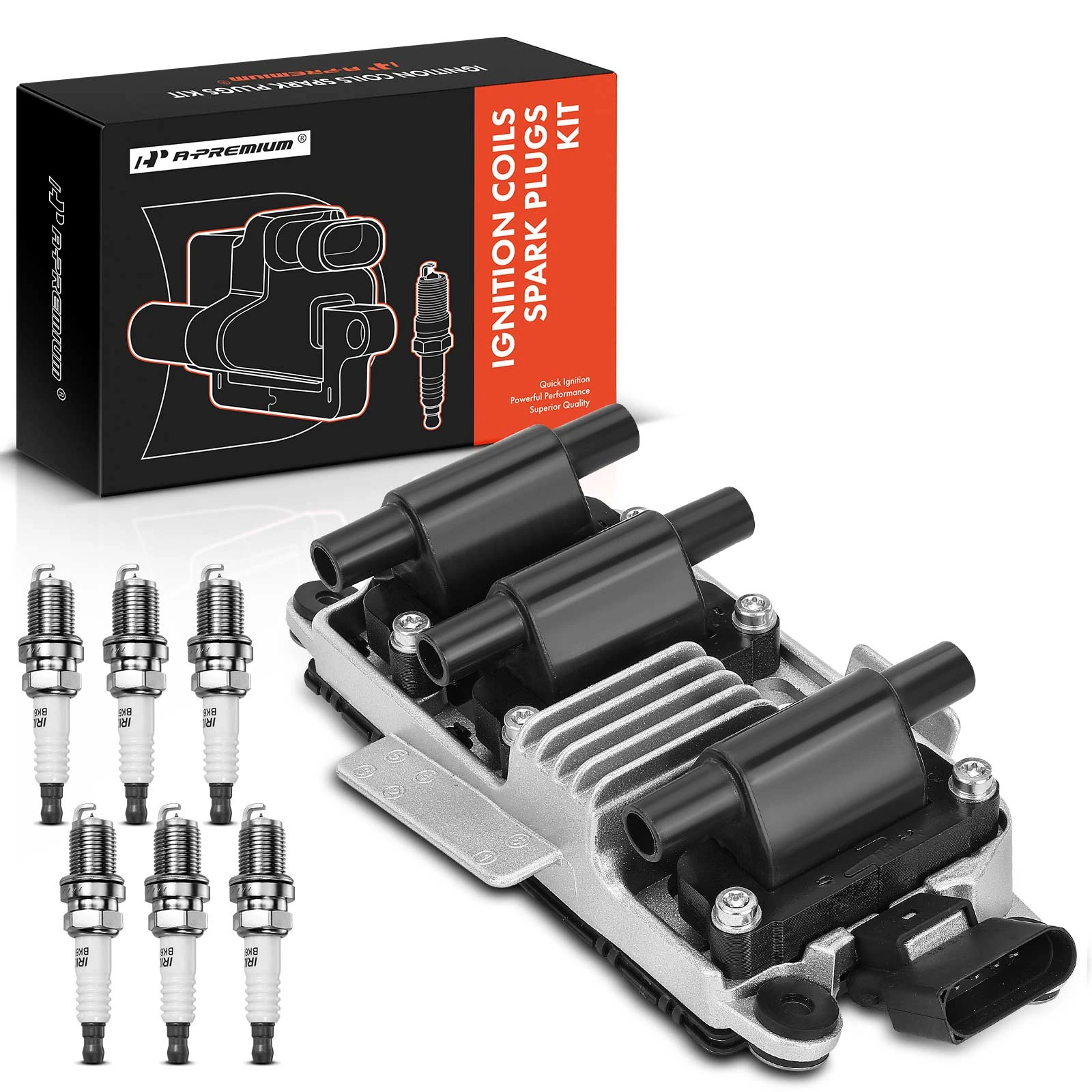 1998-2005 Volkswagen Passat Ignition Coil and Spark Plug Kit Set of 7 Iridium Series, 5-Blade Terminal A-Premium APIC0746
