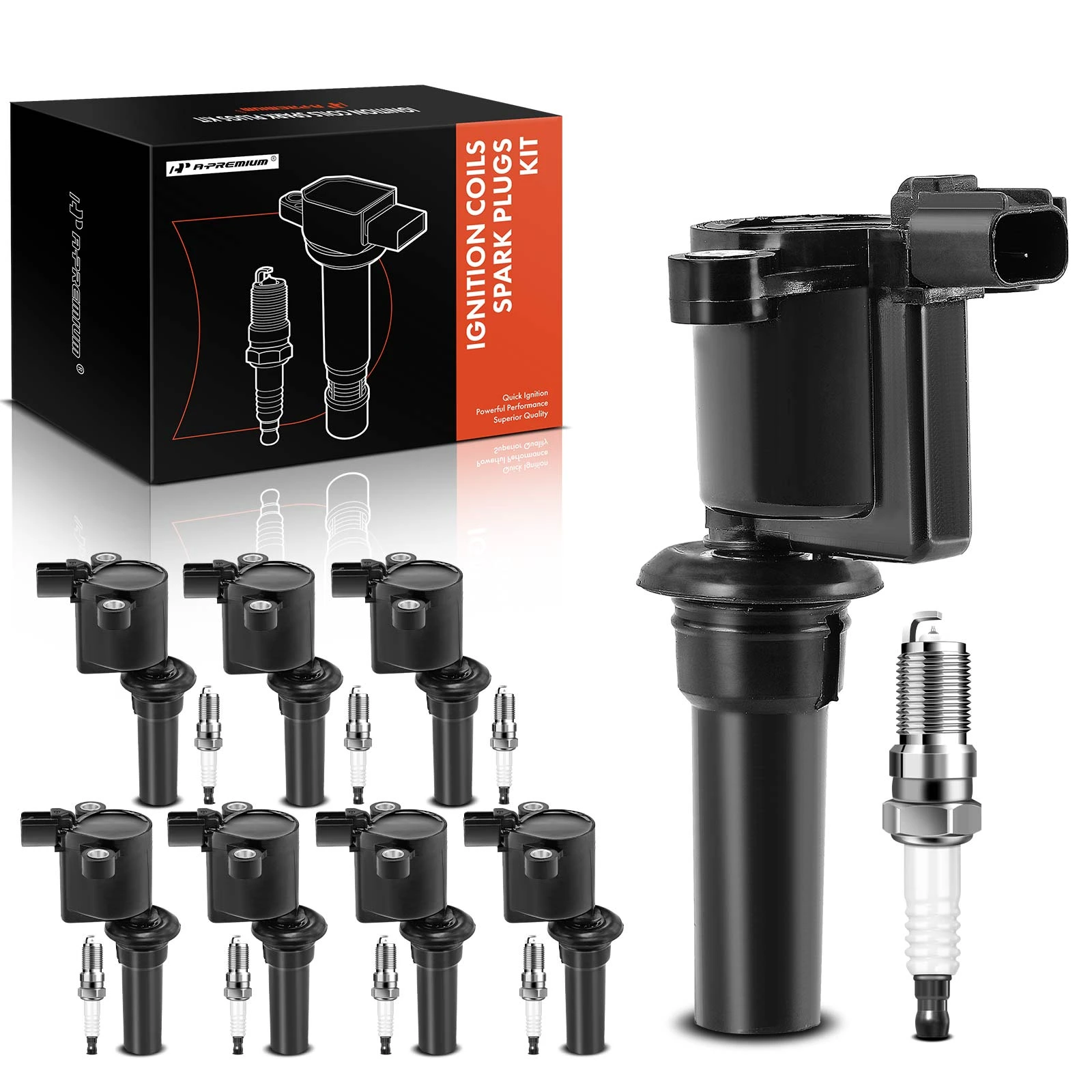 8 Pcs Black Ignition Coil & 8 Pcs IRIDIUM Spark Plug Kit