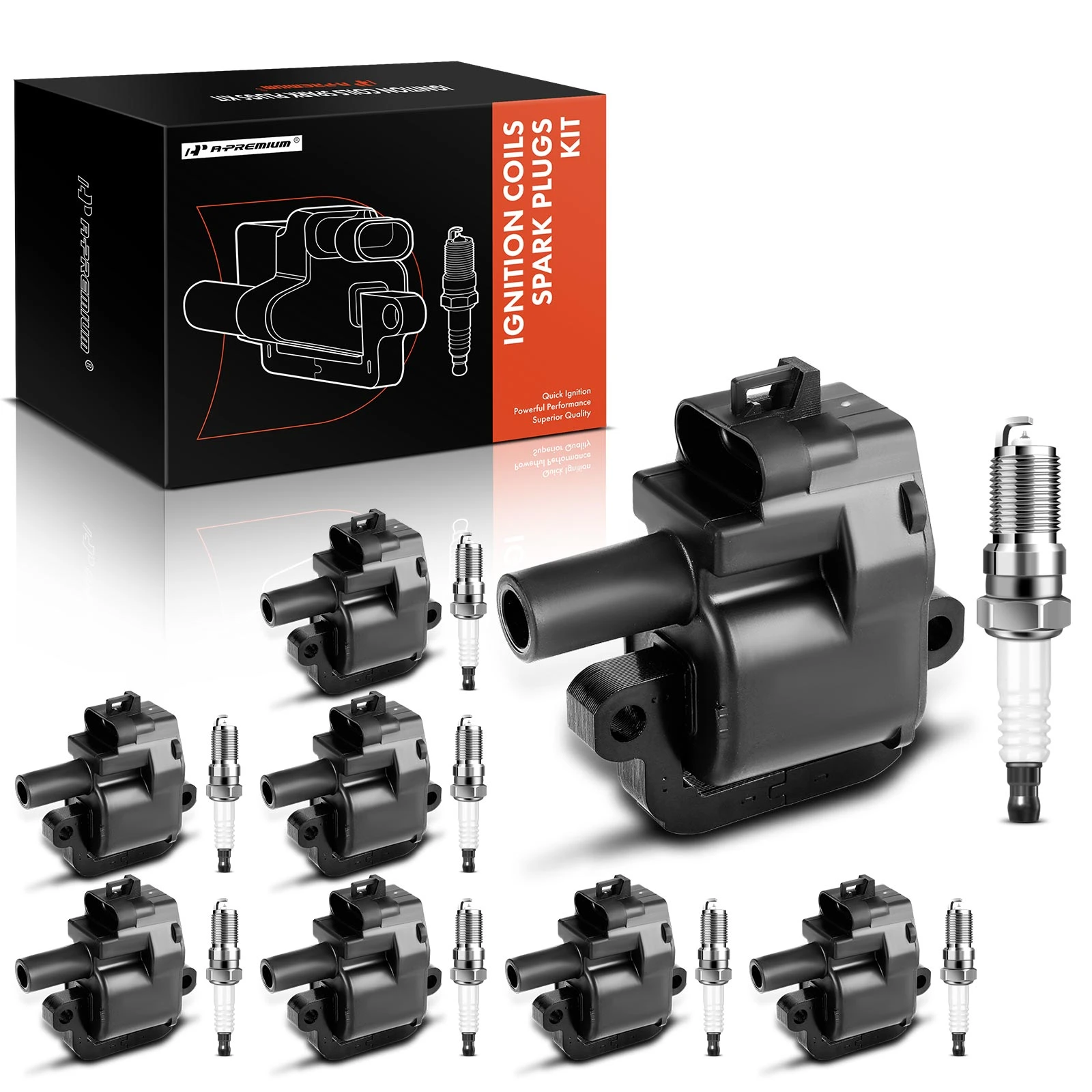 8 Pcs Black Ignition Coil & 8 Pcs IRIDIUM Spark Plug Kit