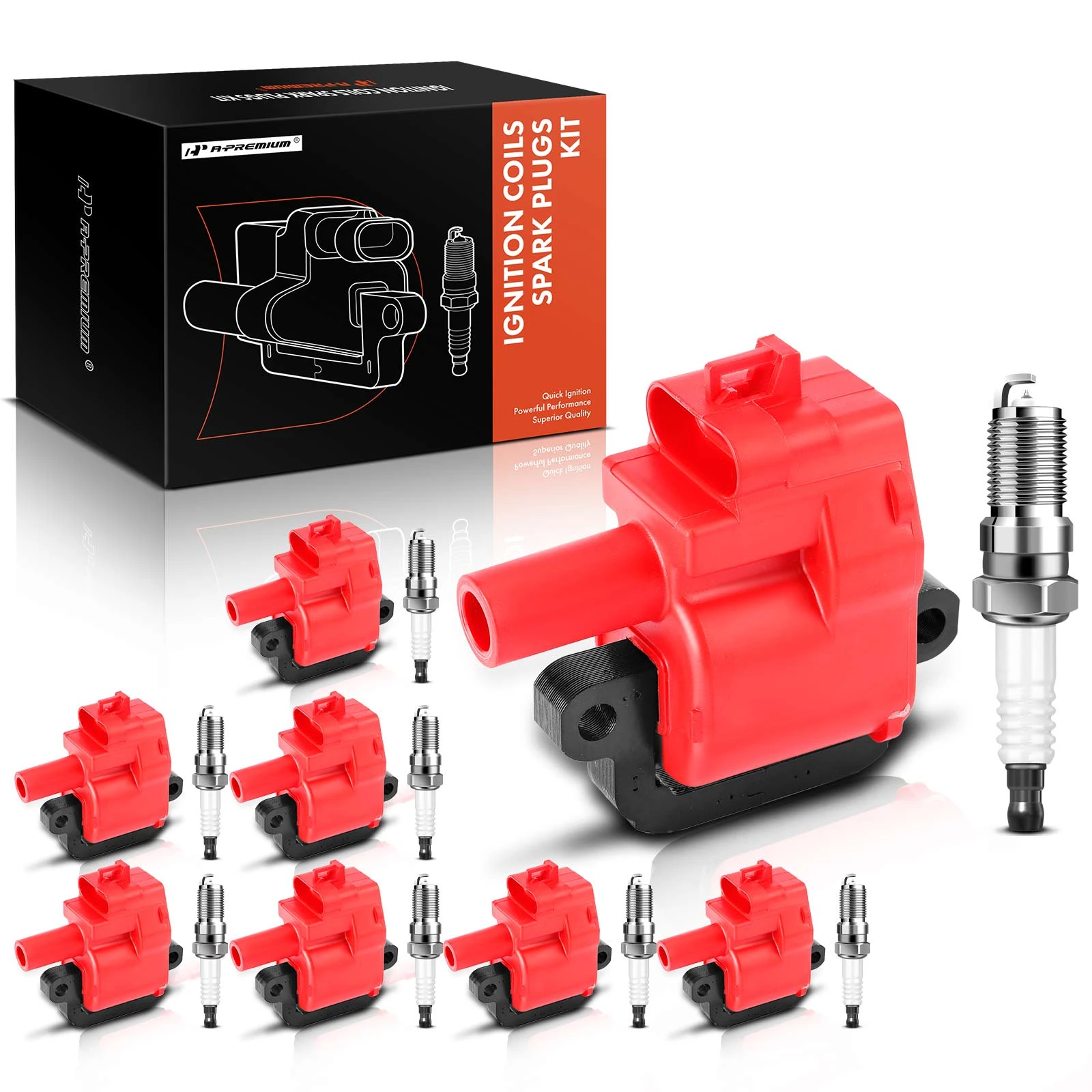 8 Pcs Red Ignition Coil & 8 Pcs IRIDIUM Spark Plug Kit