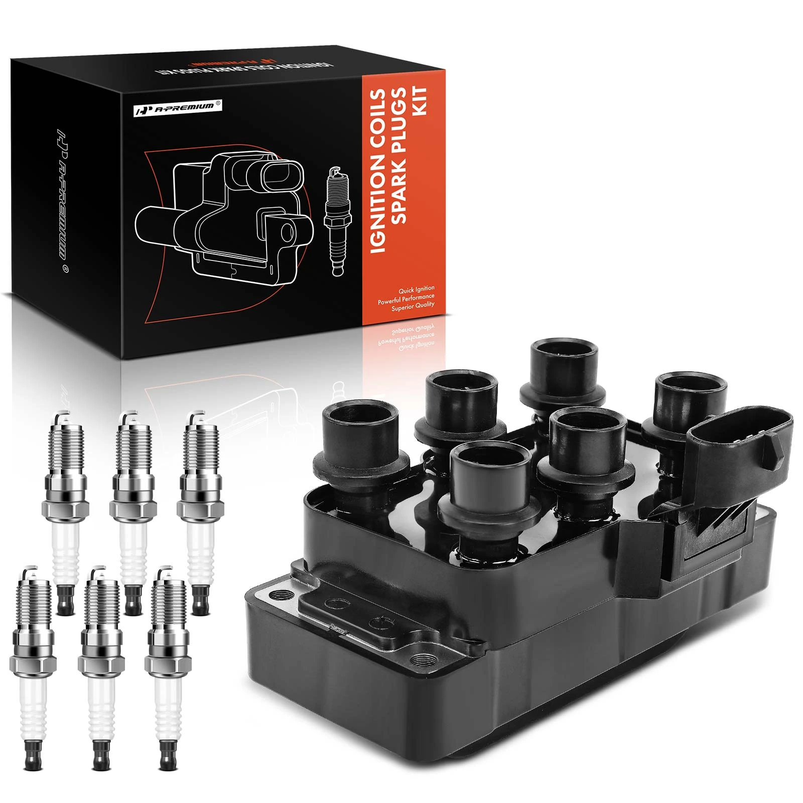 1 Pc Black Ignition Coil & 6 Pcs IRIDIUM Spark Plug Kit