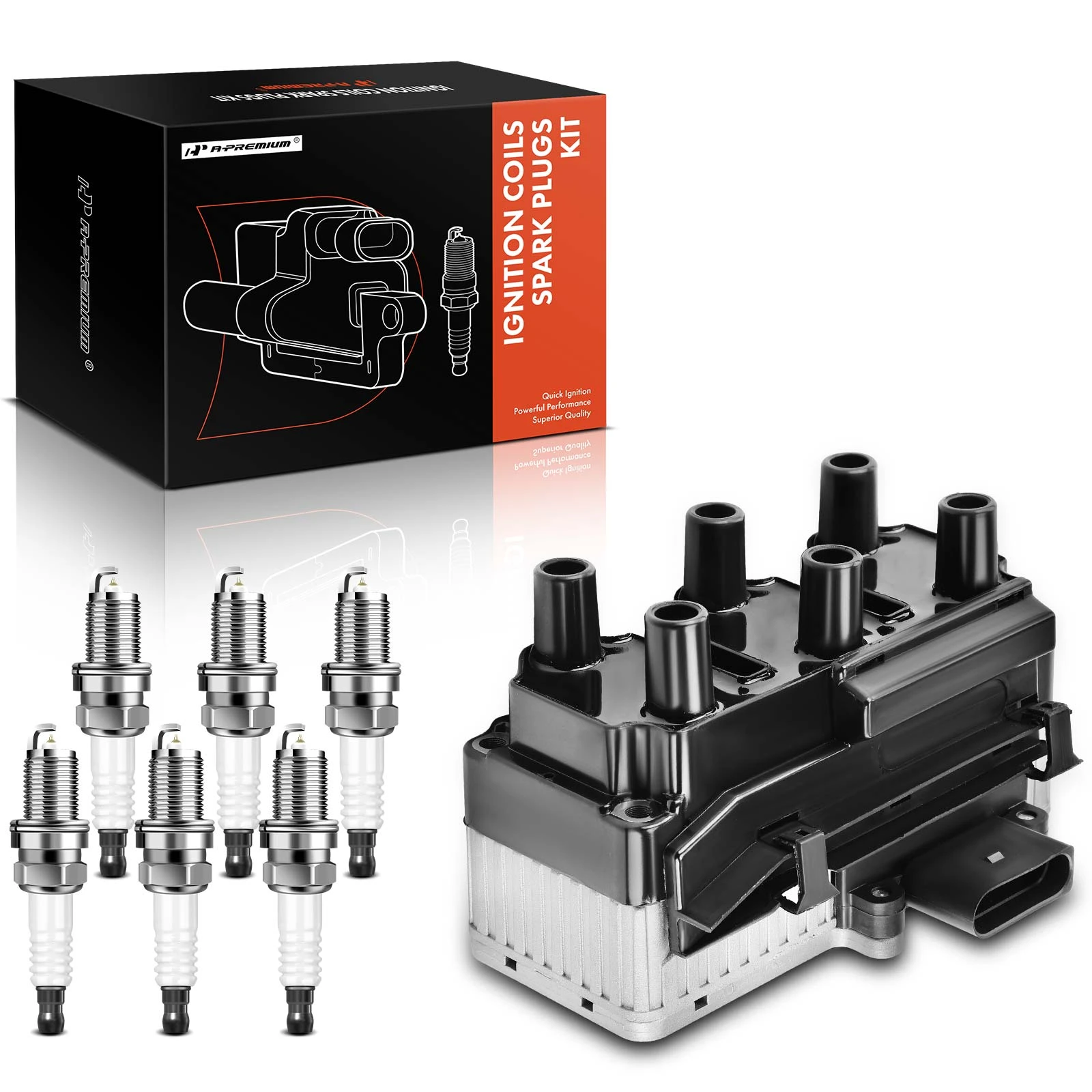 1999-2002 Volkswagen Golf Ignition Coil and Spark Plug Kit Set of 7 Iridium Series, 5-Blade Terminal A-Premium APIC0654