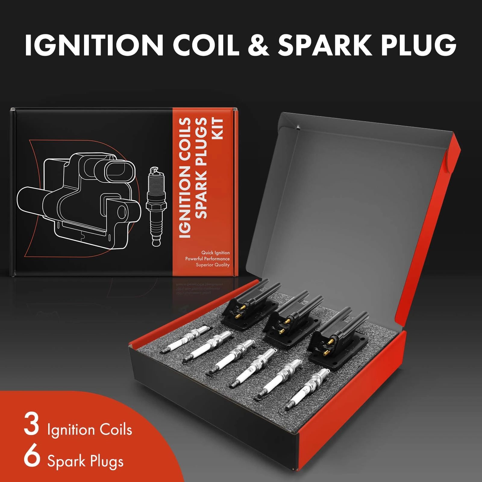 Ignition Coil and Spark Plug Kit Set of 9 Iridium Series, 2-Screw Terminal A-Premium APIC0811
