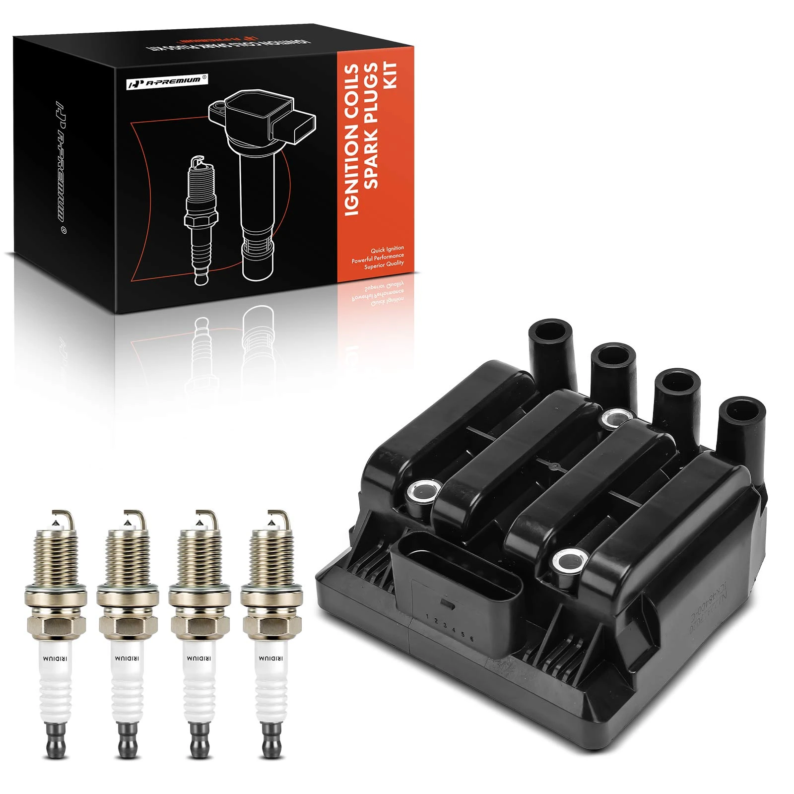 1998-2001 2003 Volkswagen Beetle Ignition Coil and Spark Plug Kit Set of 5 Double Iridium Series, 6-Blade Terminal A-Premium APIC0961
