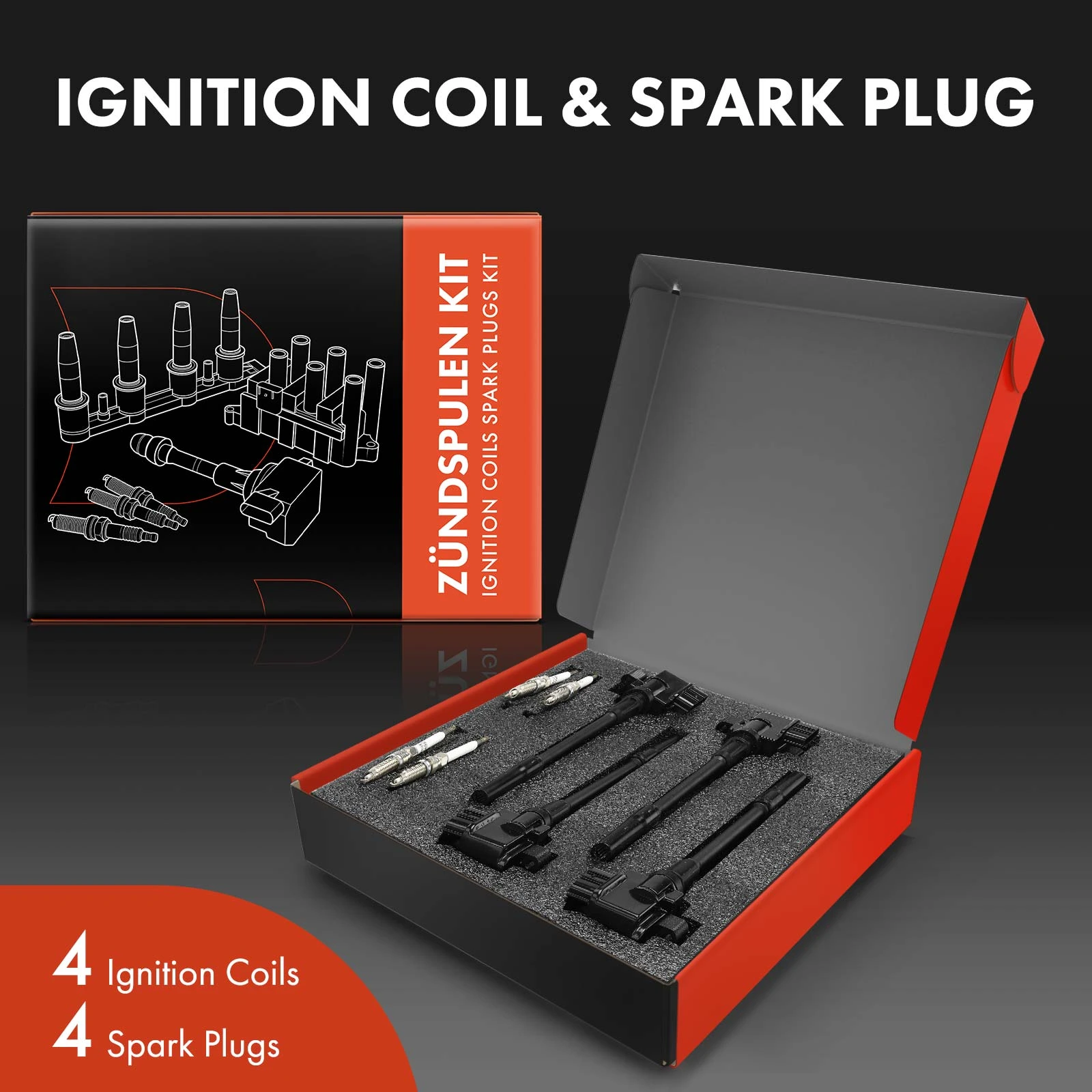 Ignition Coil and Spark Plug Kit Set of 8 Iridium & Platinum Series, 3-Blade Terminal A-Premium APICK04PPW