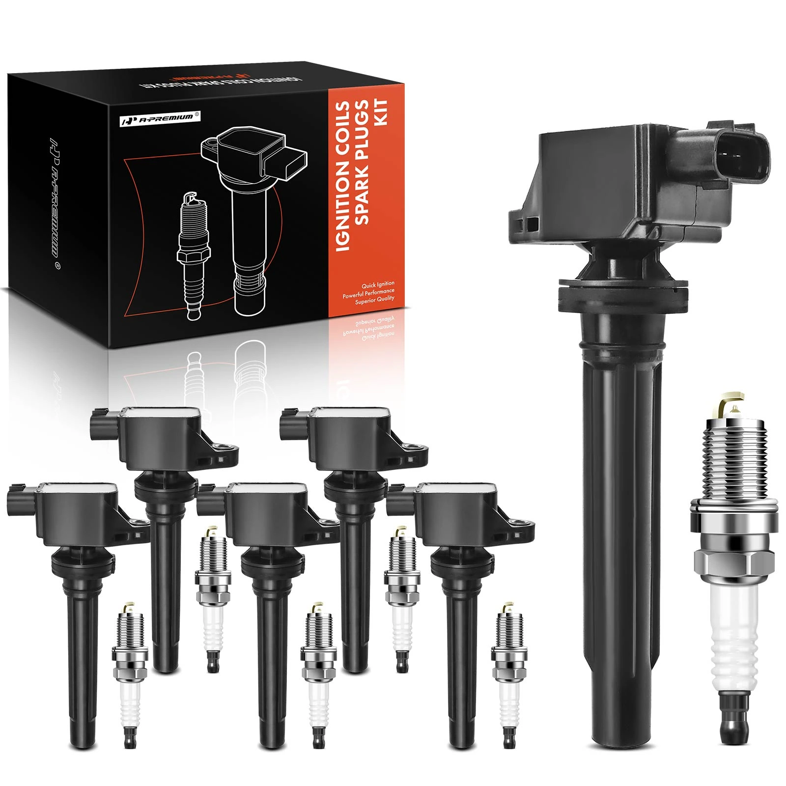 6 Pcs Black Ignition Coil & 6 Pcs IRIDIUM Spark Plug Kit