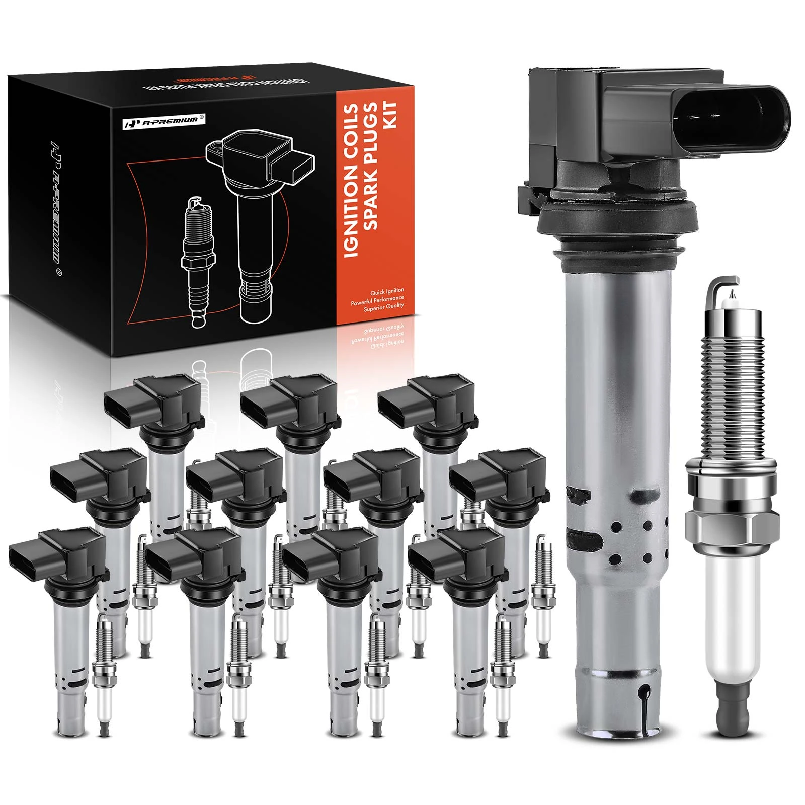 Ignition Coil and Spark Plug Kit Set of 24 Iridium Series, 4-Blade Terminal A-Premium APIC0693