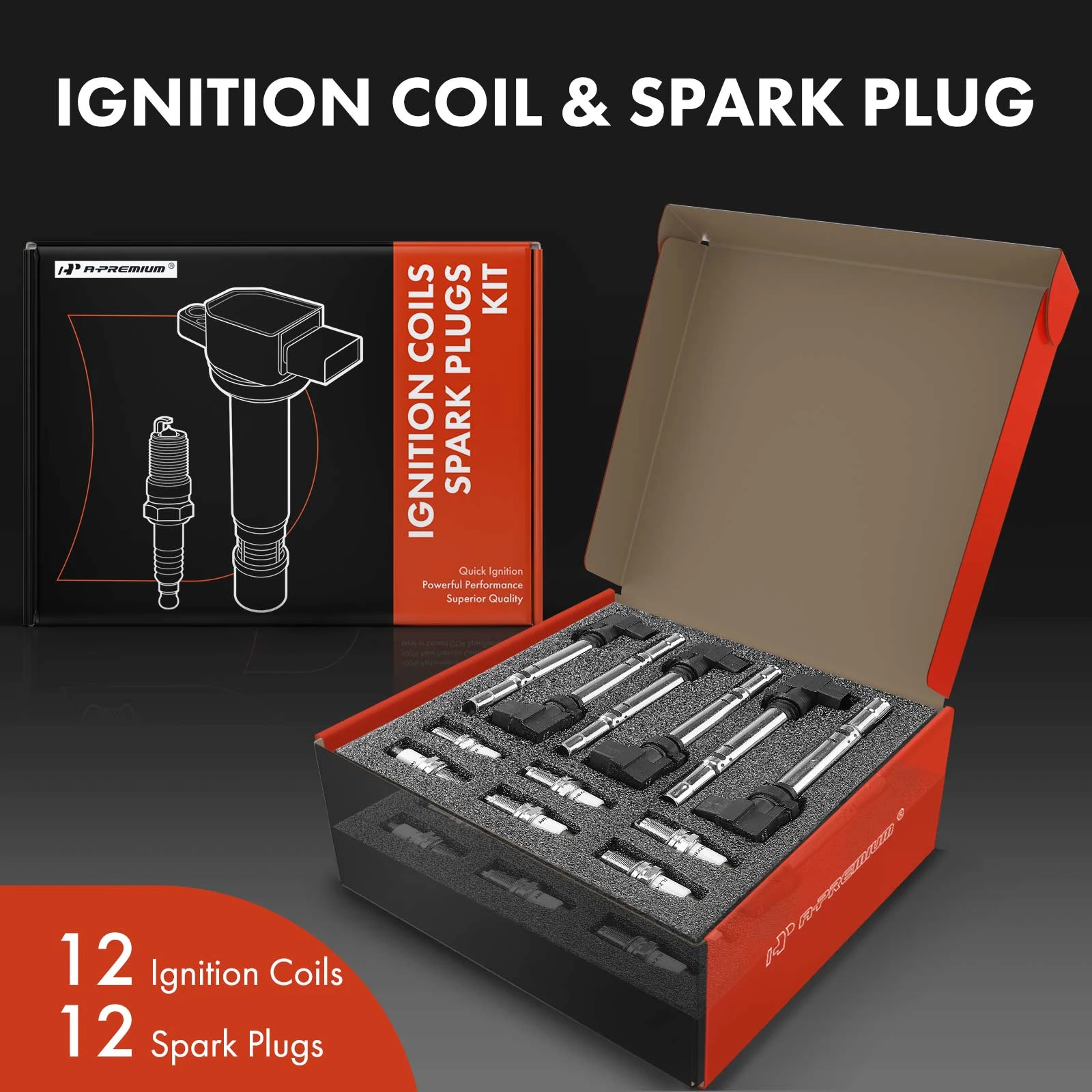 Ignition Coil and Spark Plug Kit Set of 24 Iridium Series, 4-Blade Terminal A-Premium APIC0693