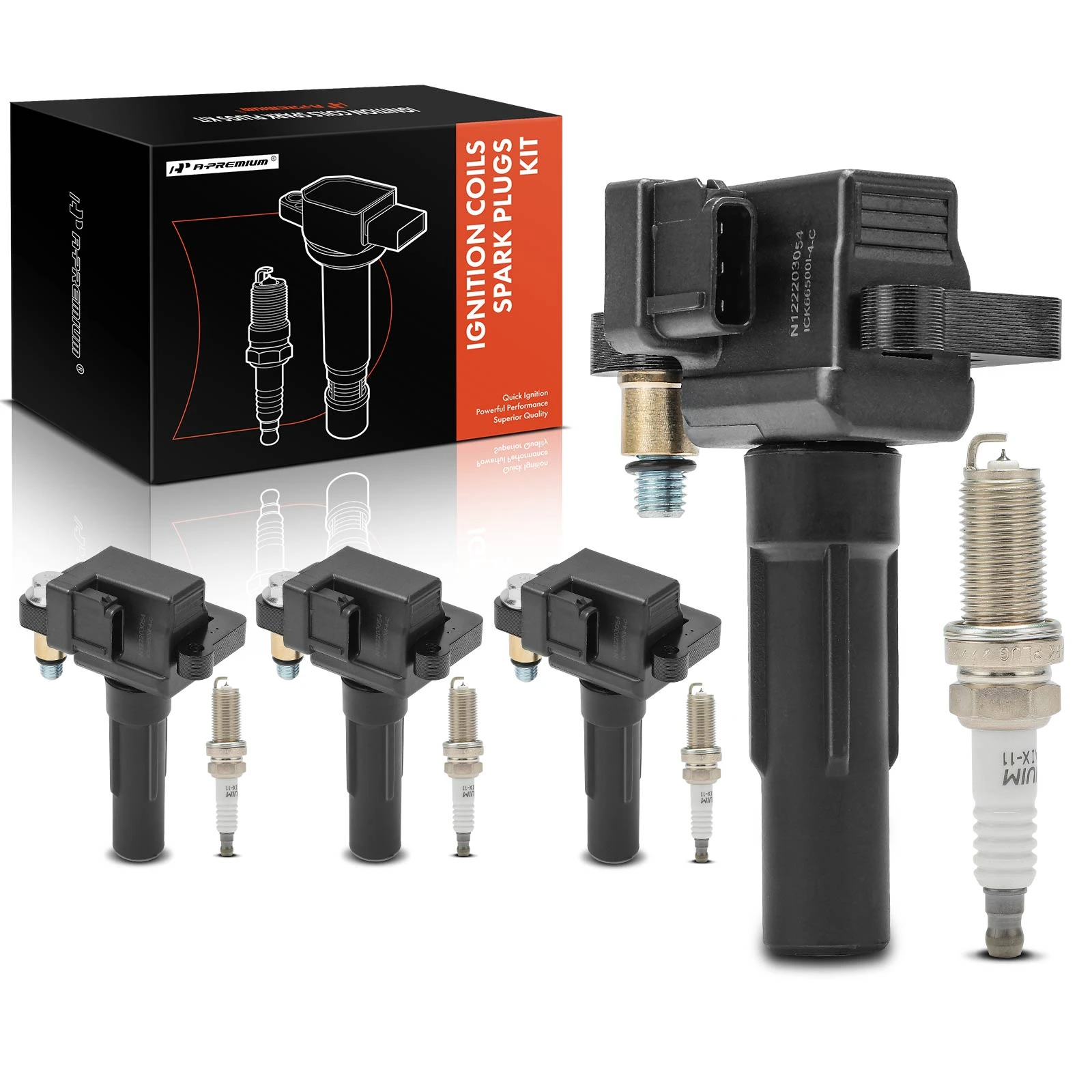 Ignition Coil and Spark Plug Kit Set of 8 Iridium Series, 3-Blade Terminal A-Premium APIC0863
